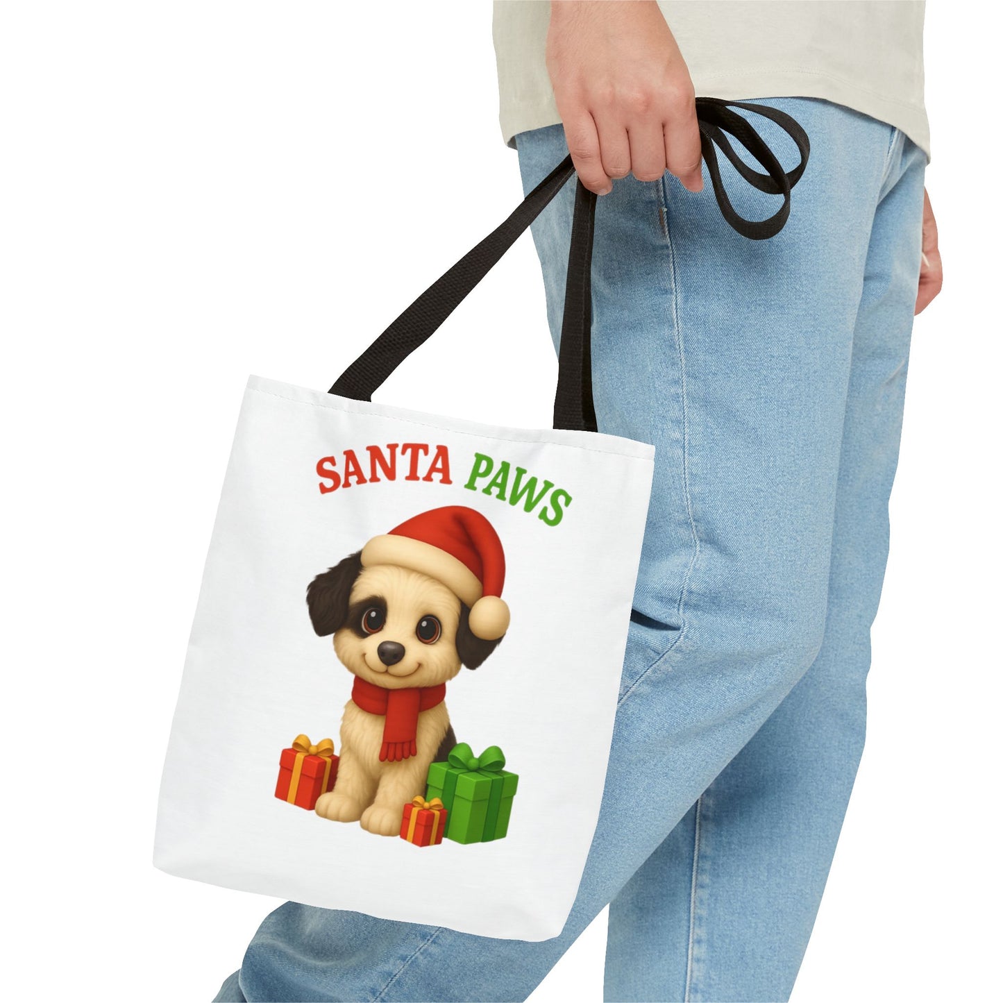 Christmas Dog Tote Bag, Pet Lover Gift, Santa Paws Eco-friendly Bag, Holiday Shopping Tote, Cute Puppy Design, Dog Owner Accessory