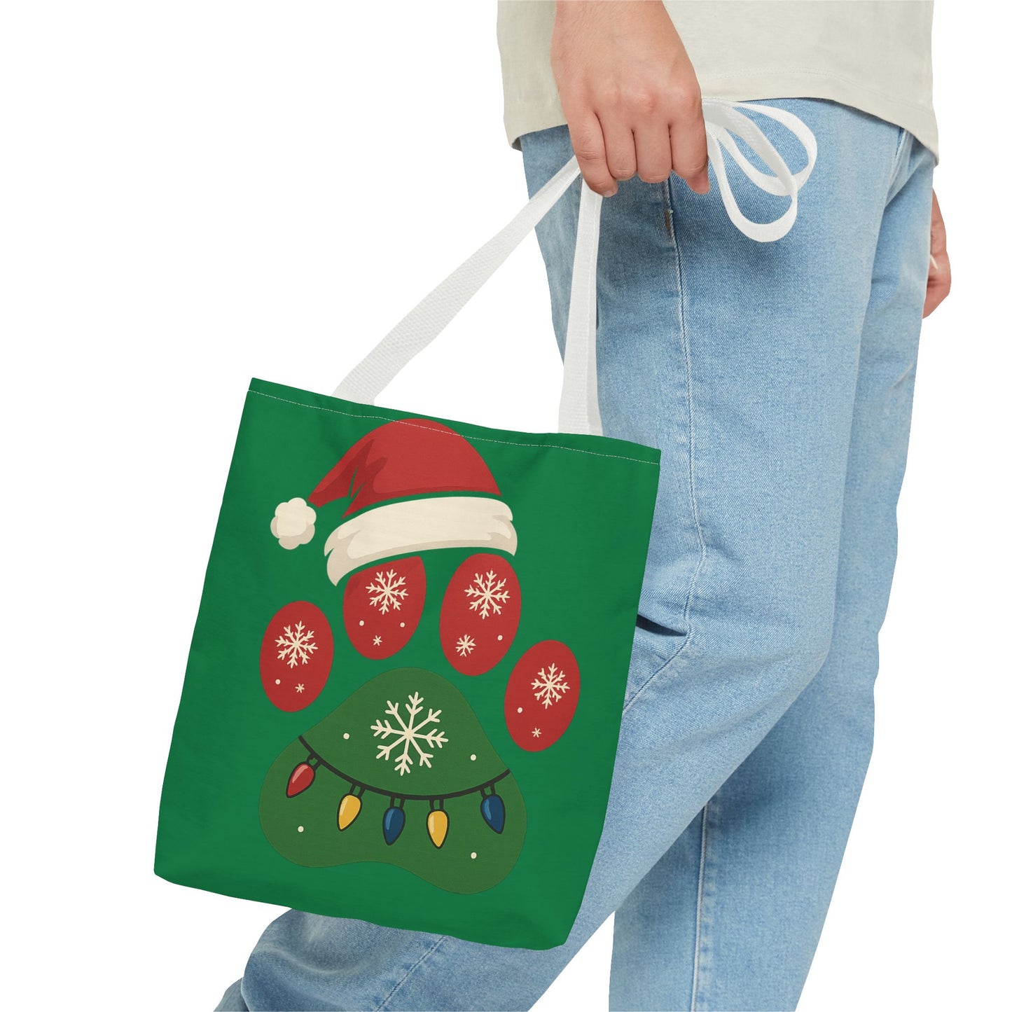 Festive Animal Paw Print Tote Bag, Holiday Shopper Tote, Christmas Gift Bag, Eco-Friendly Holiday Tote, Pet Lover's Tote