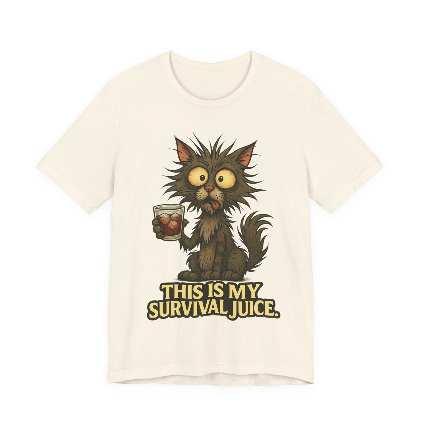 Coffee Cat T‑Shirt — "This Is My Survival Juice" Funny Cat Coffee Tee