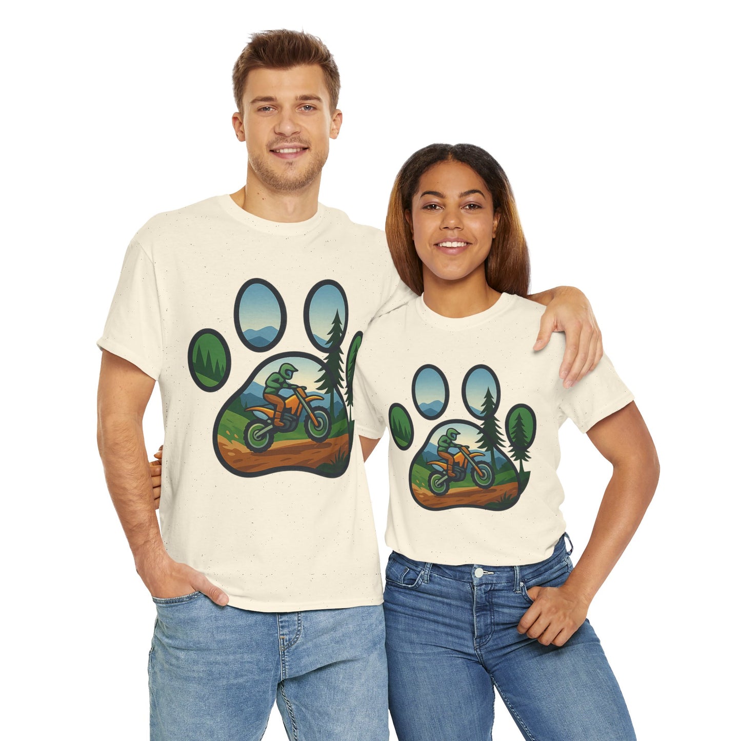 Adventure Paw Print T-Shirt, Unisex Cotton Tee, Outdoor Enthusiast Gift, Nature Lover Shirt, Motorcycle Graphics Tee