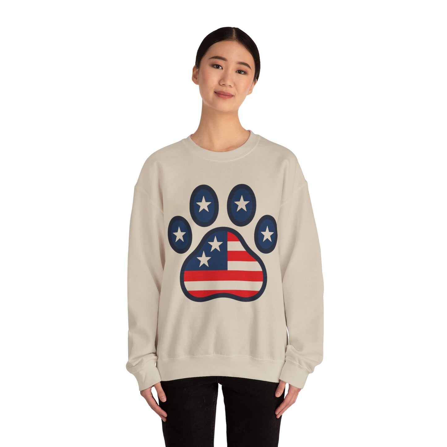 Patriotic Paw Print Crewneck Sweatshirt, Dog Lover Gift, USA Sweatshirt, Fourth of July Apparel, Animal Print Sweatshirt