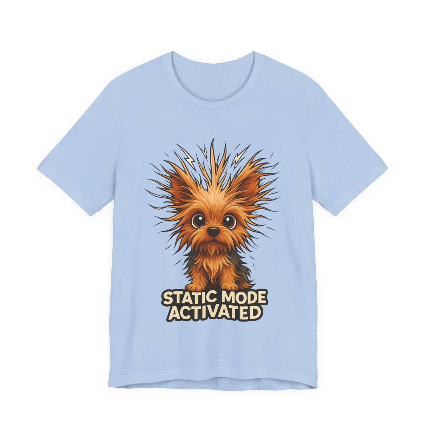 Static Mode Activated Tee — Funny Static Hair Dog Graphic T-Shirt