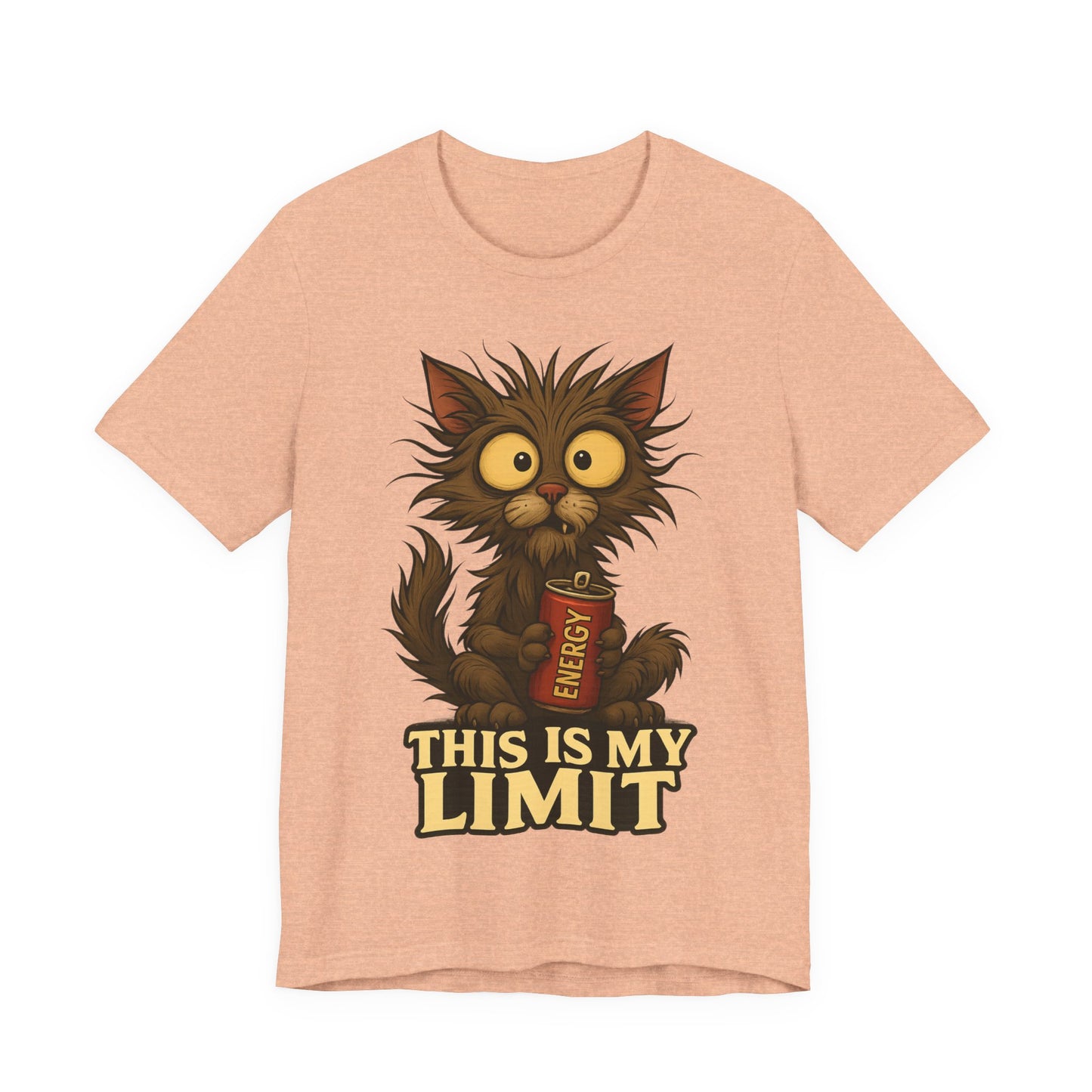 This Is My Limit Cat Tee - Cute Wide-Eyed Cat Holding Energy Drink Graphic T-Shirt