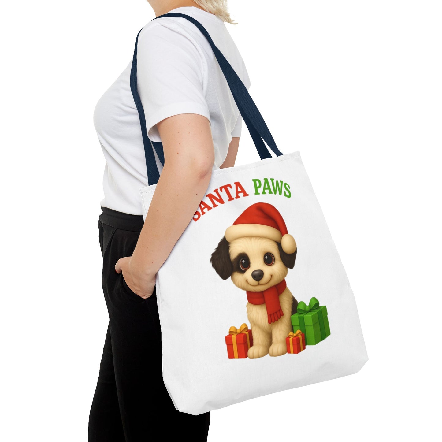 Christmas Dog Tote Bag, Pet Lover Gift, Santa Paws Eco-friendly Bag, Holiday Shopping Tote, Cute Puppy Design, Dog Owner Accessory