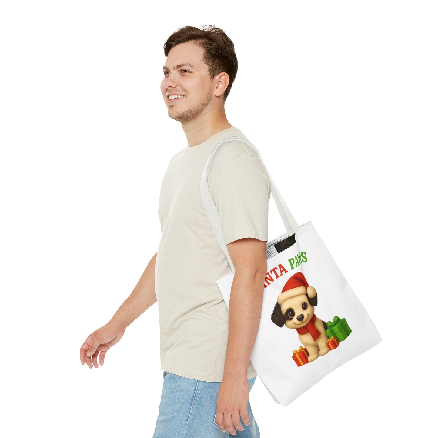 Christmas Dog Tote Bag, Pet Lover Gift, Santa Paws Eco-friendly Bag, Holiday Shopping Tote, Cute Puppy Design, Dog Owner Accessory