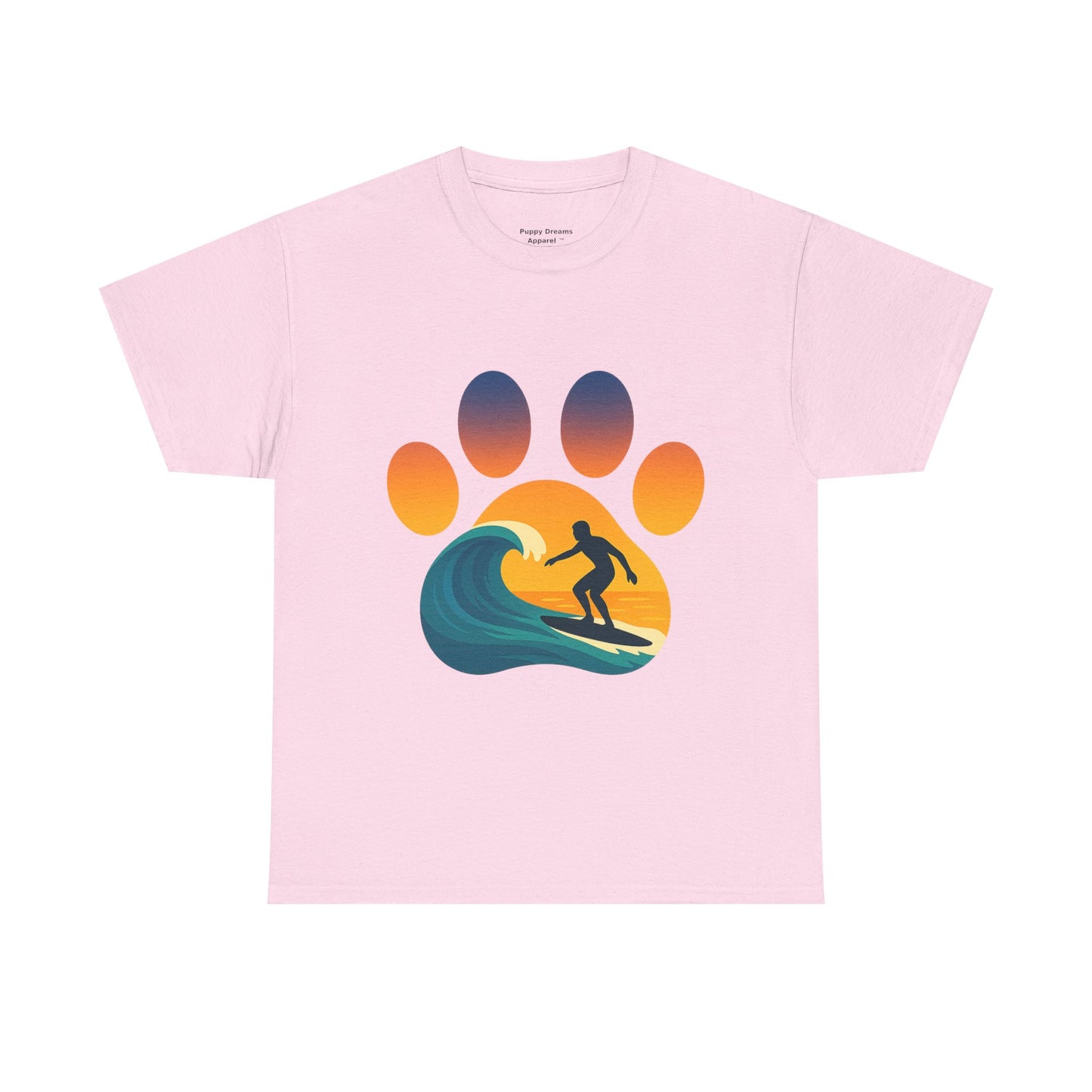 Surfing Sunset Paw Print Unisex Heavy Cotton Tee