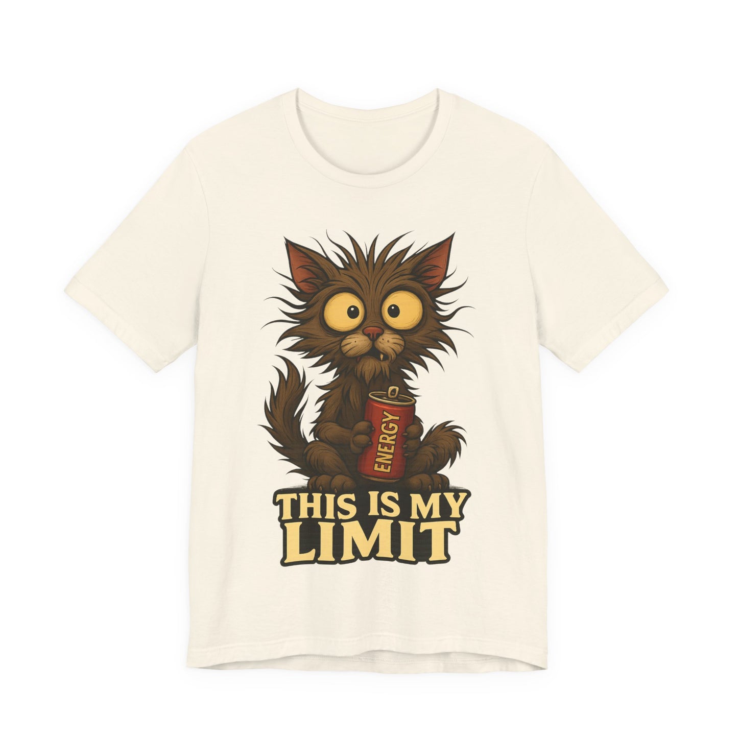 This Is My Limit Cat Tee - Cute Wide-Eyed Cat Holding Energy Drink Graphic T-Shirt