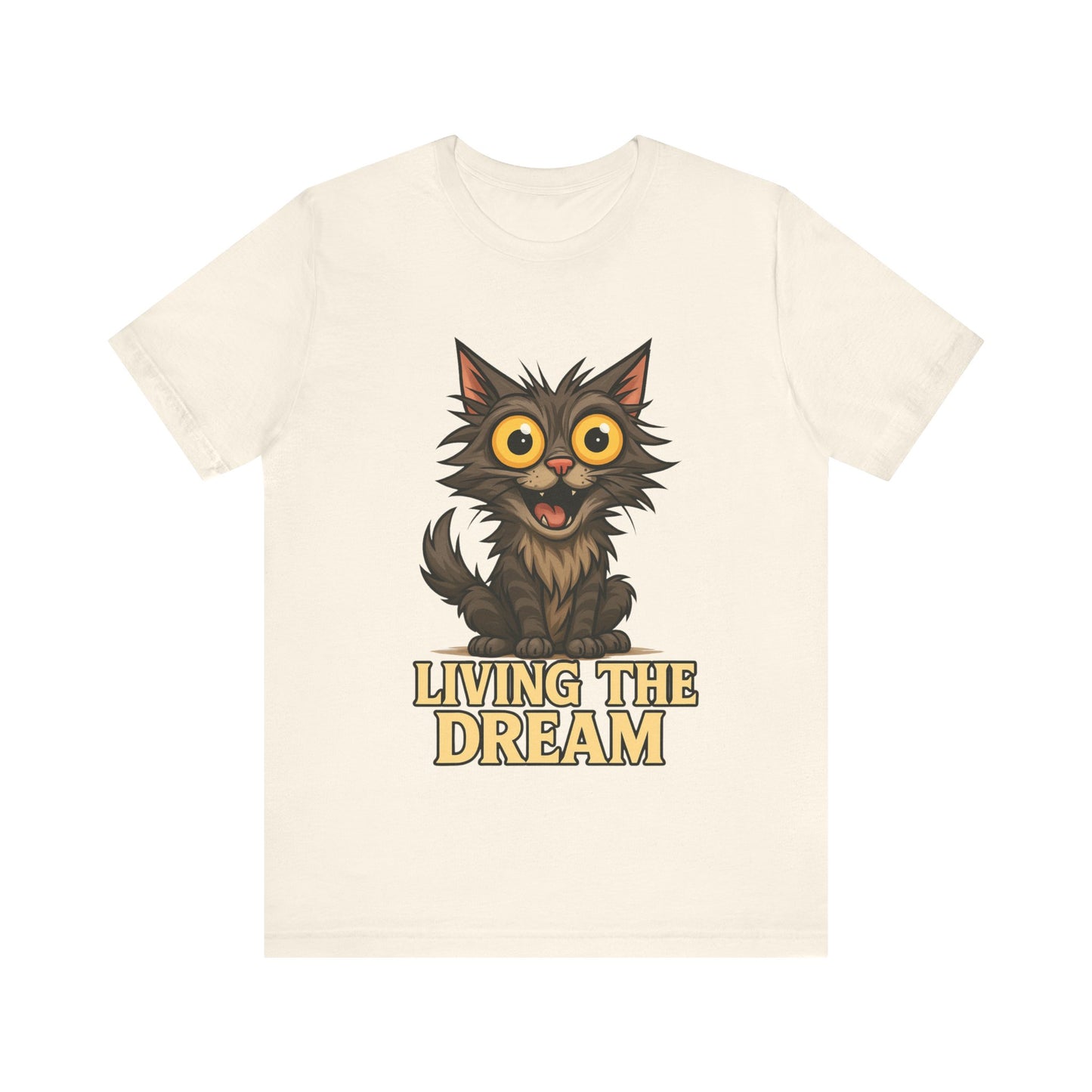 Living the Dream Cat T-Shirt — Cute Wide-Eyed Cat Graphic Tee
