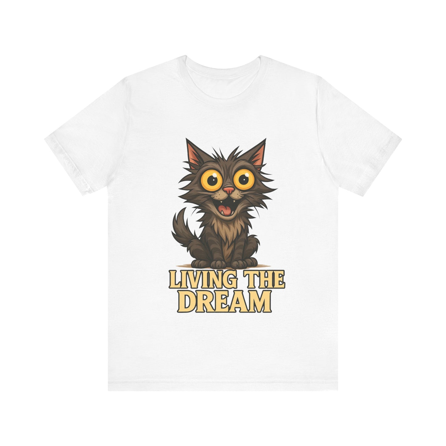 Living the Dream Cat T-Shirt — Cute Wide-Eyed Cat Graphic Tee