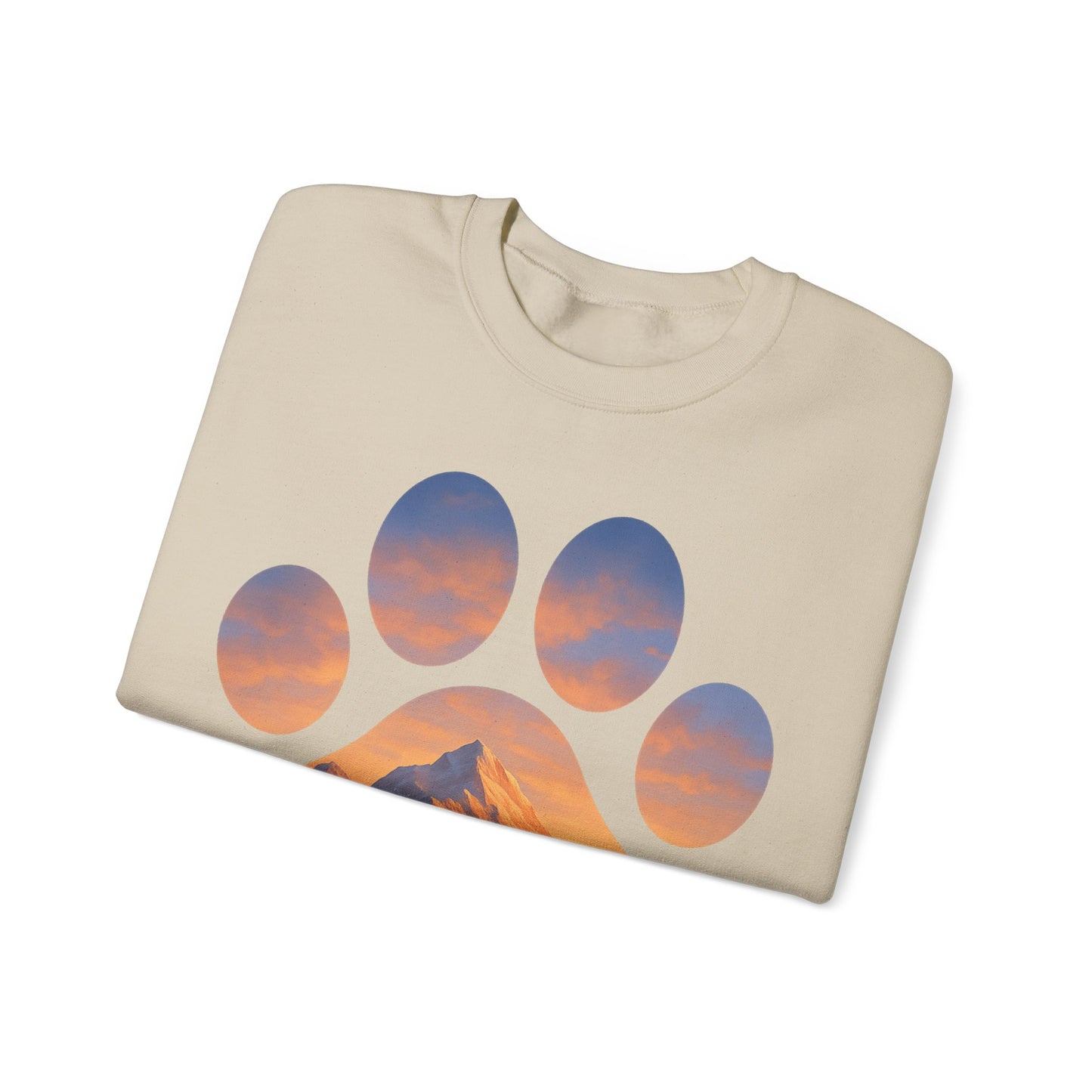 Mountain Sunset Paw Print Sweatshirt | Cozy Unisex Crewneck for Dog Lovers, Nature Enthusiasts, Gifts, Casual Wear, Animal Themes