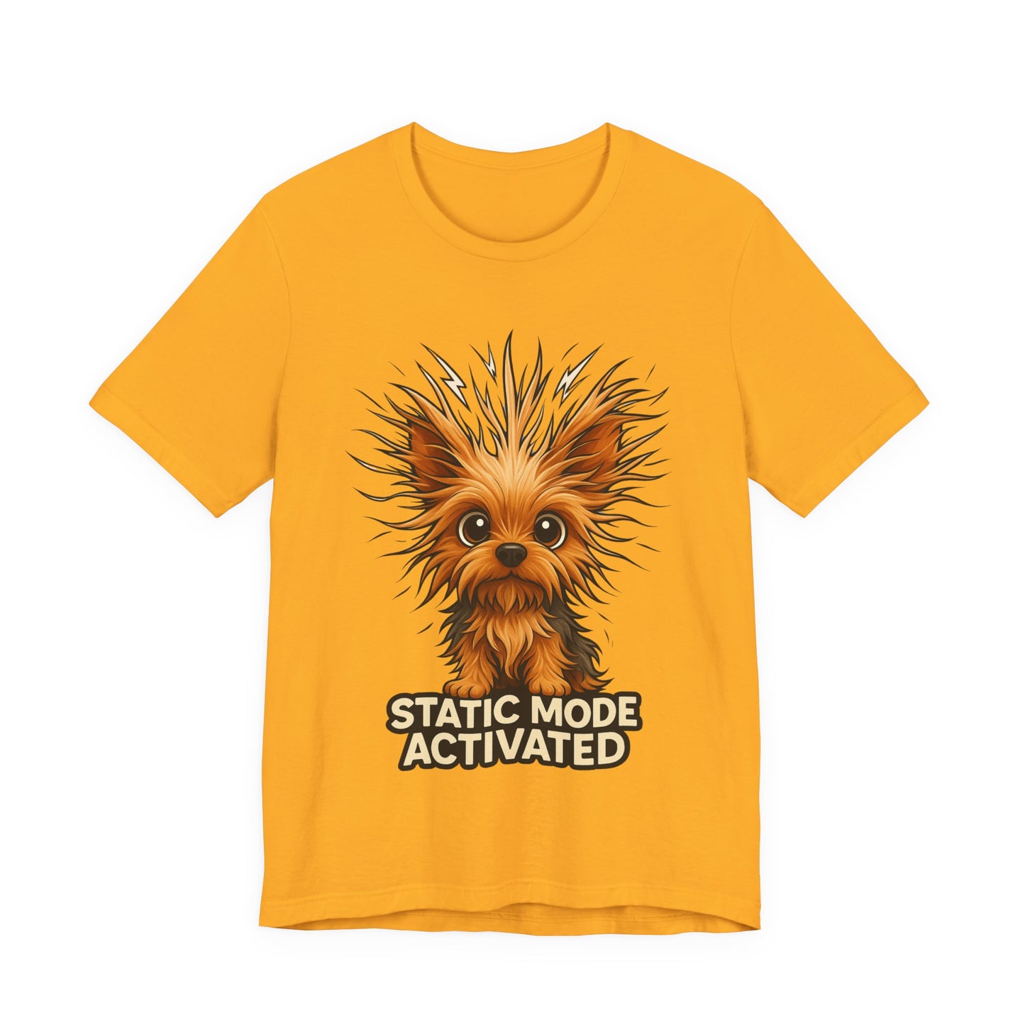 Static Mode Activated Tee — Funny Static Hair Dog Graphic T-Shirt