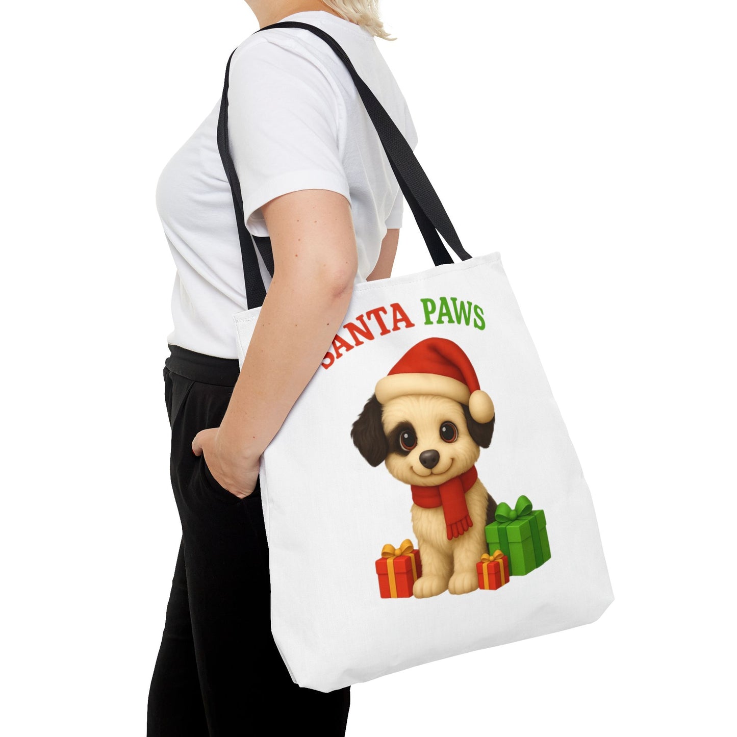 Christmas Dog Tote Bag, Pet Lover Gift, Santa Paws Eco-friendly Bag, Holiday Shopping Tote, Cute Puppy Design, Dog Owner Accessory