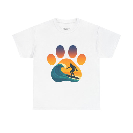 Surfing Sunset Paw Print Unisex Heavy Cotton Tee