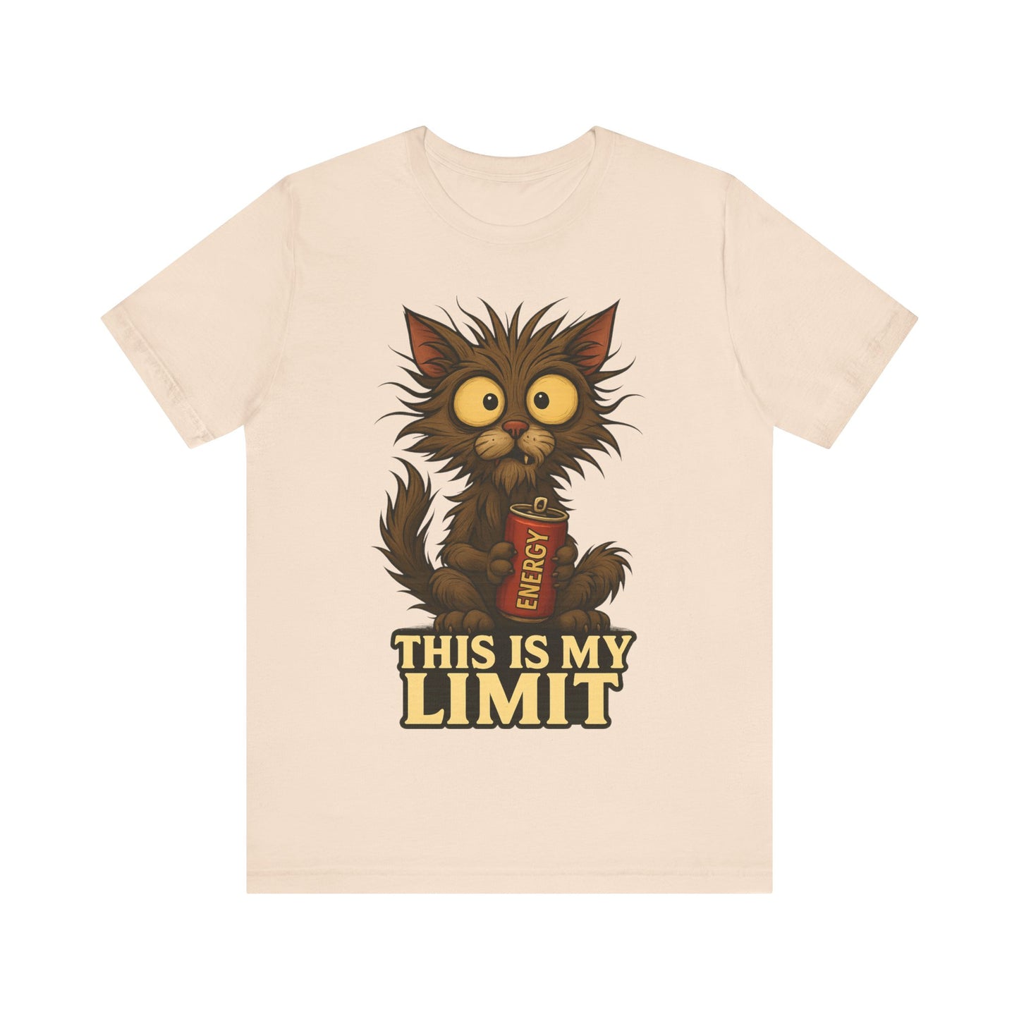 This Is My Limit Cat Tee - Cute Wide-Eyed Cat Holding Energy Drink Graphic T-Shirt