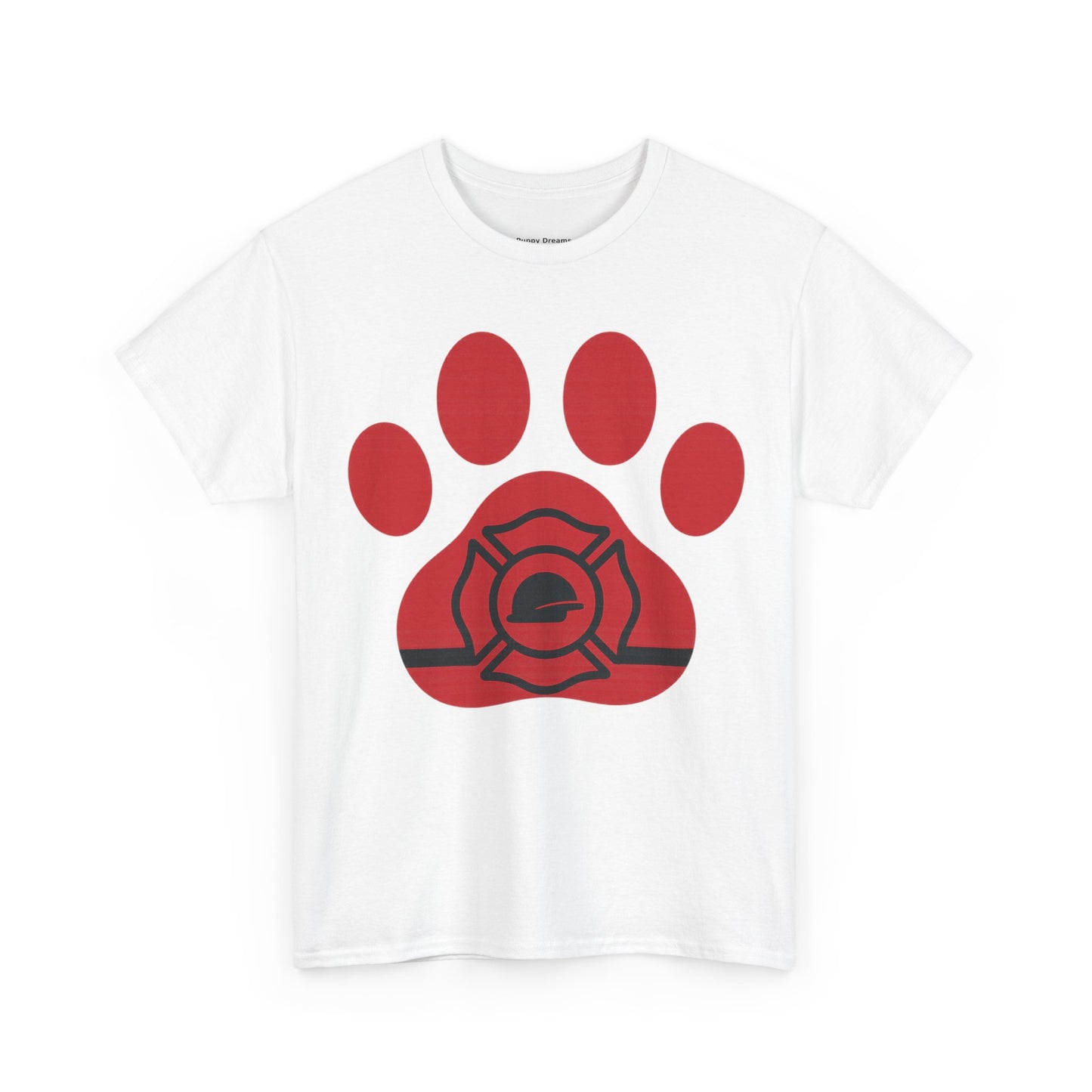 Firefighter Paw Print Tee, Unisex Heavy Cotton T-Shirt, Animal Lover Gift, Firefighter Appreciation, Casual Wear, Pet Lover Apparel