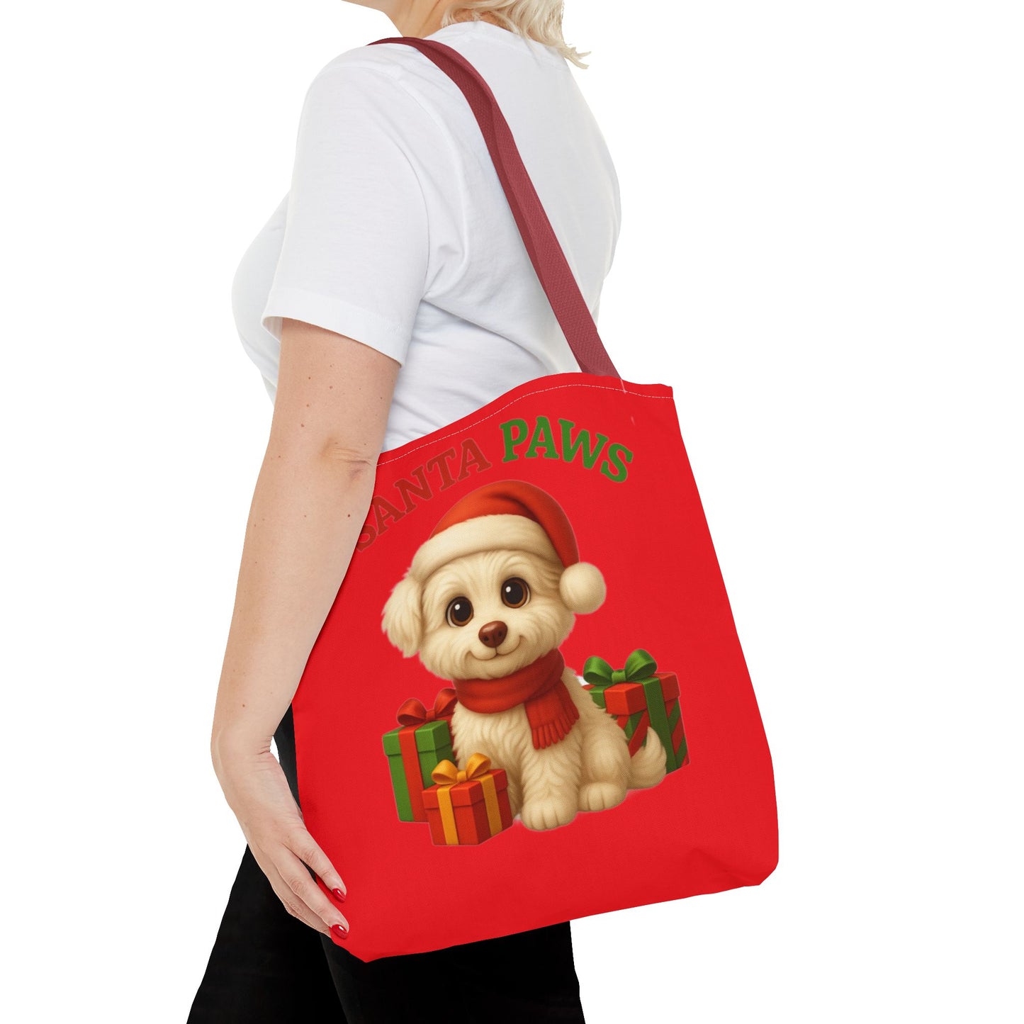 Adorable Santa Paws Tote Bag | Cute Christmas Pet Gift, Holiday Shopping, Pet Lover Accessory, Festive Handbag, Paw Print Tote