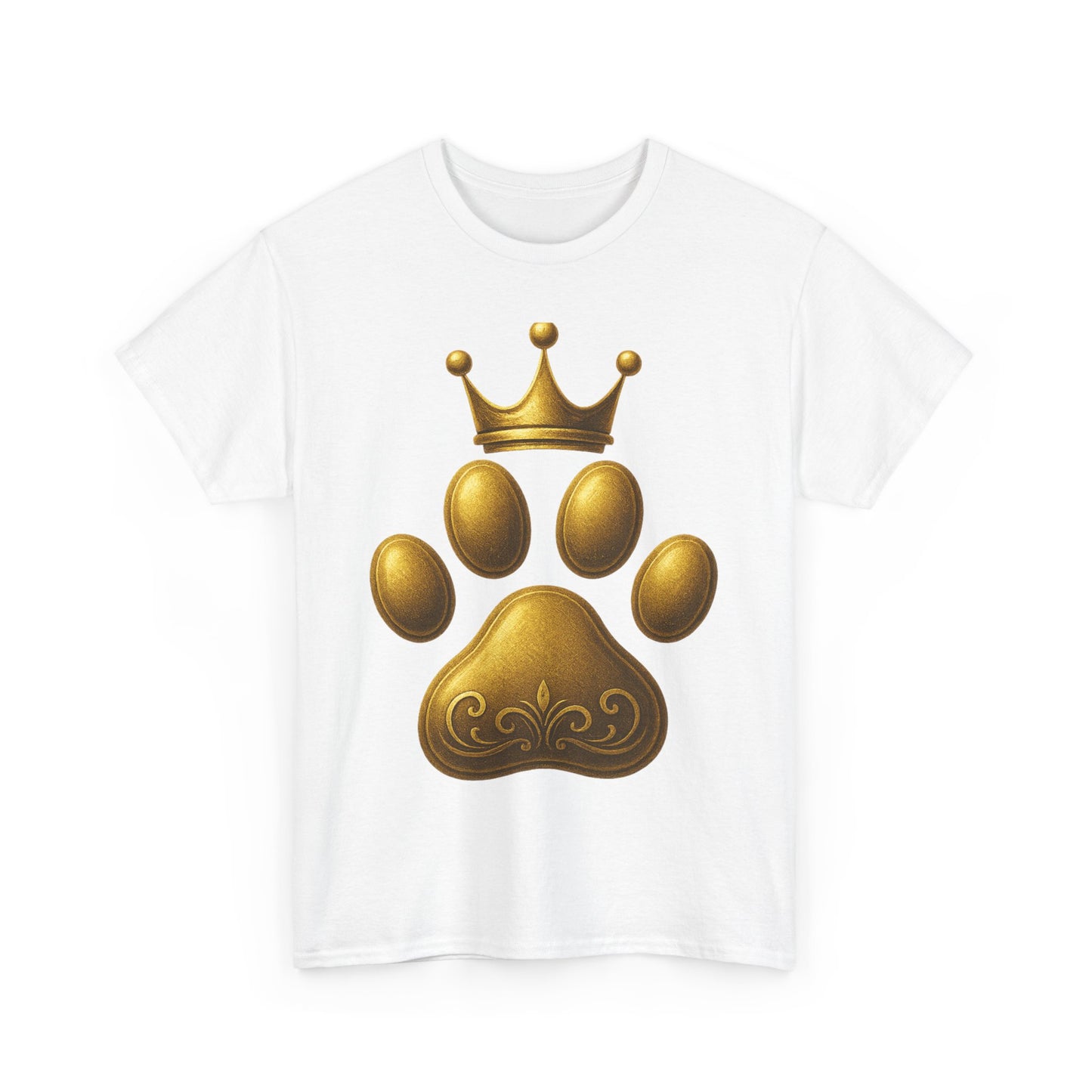 Golden Paw Print Unisex Heavy Cotton Tee | Pet Lover Shirt, Animal King Crown Tee, Gift for Dog Owners, Casual Daily Wear, Funny Pet Shirt
