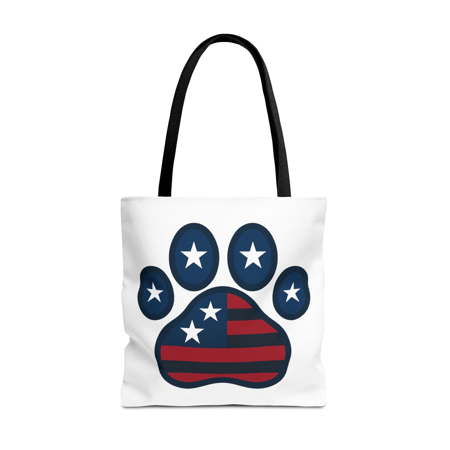 Patriotic Dog Paw Tote Bag | USA Flag Inspired | Perfect for Pet Lovers, Independence Day, Gift for Dog Moms, Eco-Friendly, AOP