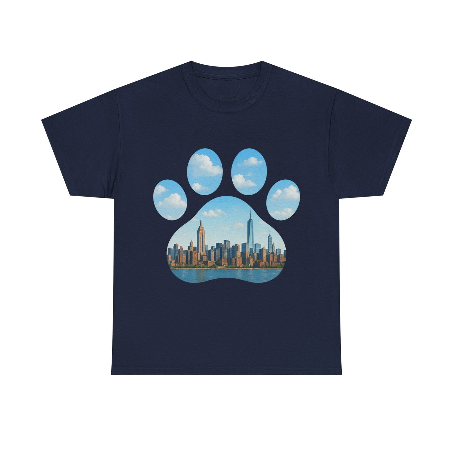 Cityscape Paw Print Unisex Heavy Cotton Tee, Dog Lover Gift, Casual Wear, Pet-Themed Apparel, Animal Lover Shirt, Nature-Inspired Tee