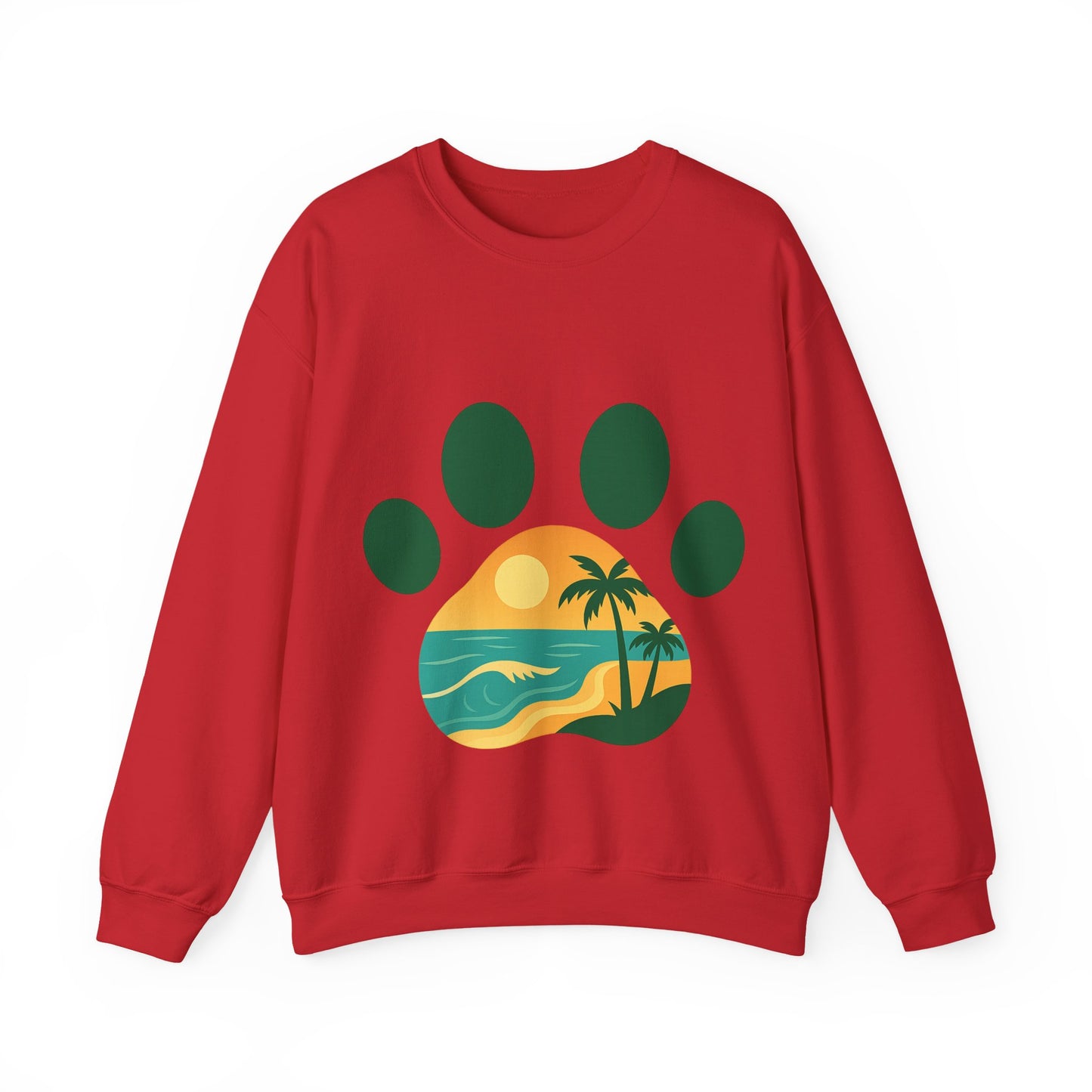 Beach Sunset Paw Print Sweatshirt, Cozy Animal Lover Crewneck, Gift for Pet Owners, Perfect for Casual Outings, Nature-Inspired Apparel