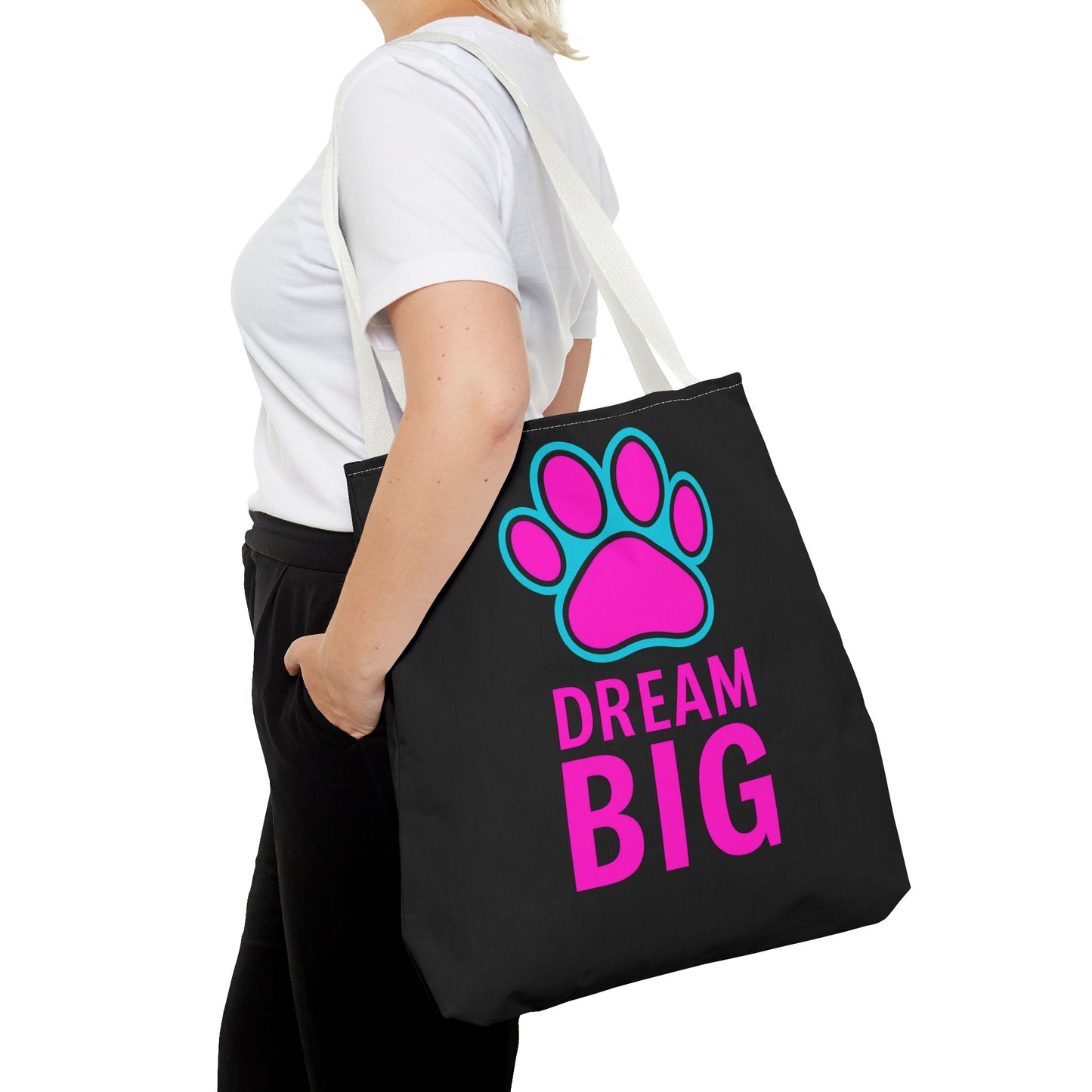 Dream Big Paw Print Tote Bag, Cute Dog Lover Gift, Pet Mom Accessory, Reusable Shopping Bag, Inspirational Dog Tote