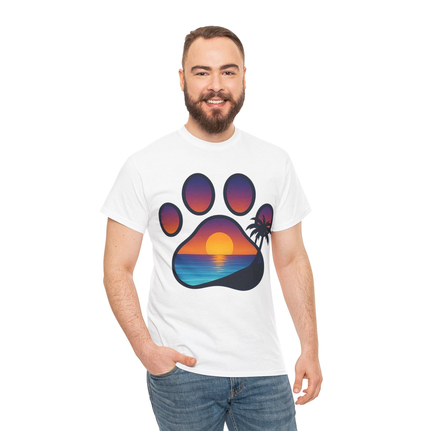 Sunset Beach Paw Print Tee | Pet Lovers Shirt, Gift for Dog Owners, Casual Wear, Summer Vibes, Animal Lover Apparel
