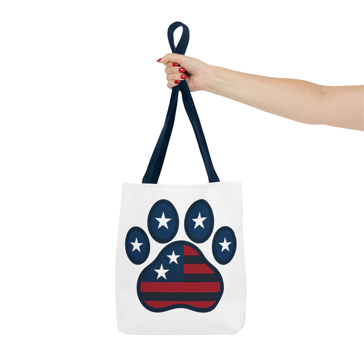 Patriotic Dog Paw Tote Bag | USA Flag Inspired | Perfect for Pet Lovers, Independence Day, Gift for Dog Moms, Eco-Friendly, AOP