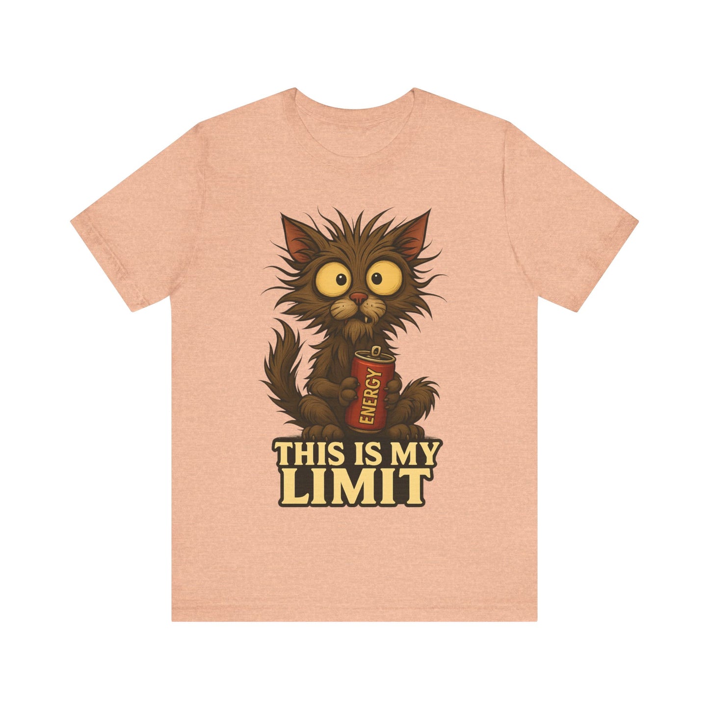 This Is My Limit Cat Tee - Cute Wide-Eyed Cat Holding Energy Drink Graphic T-Shirt