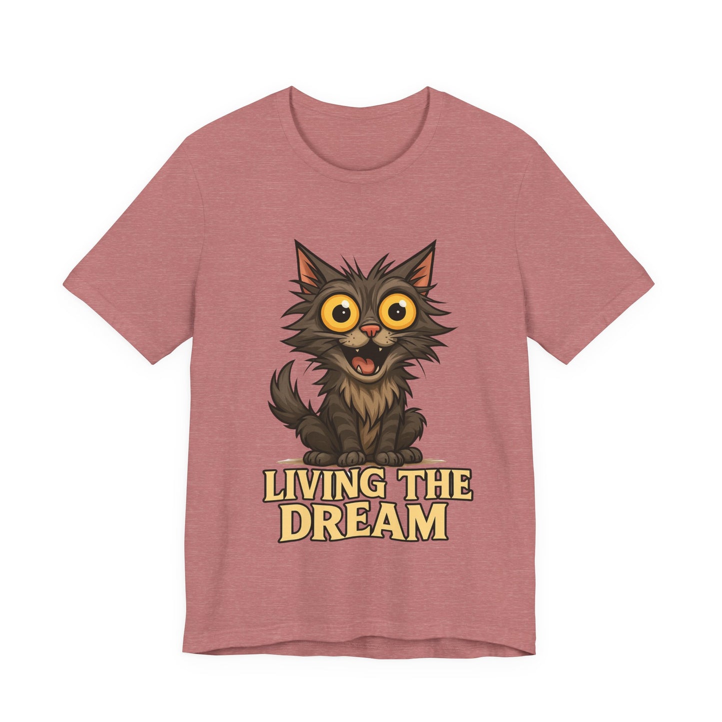 Living the Dream Cat T-Shirt — Cute Wide-Eyed Cat Graphic Tee