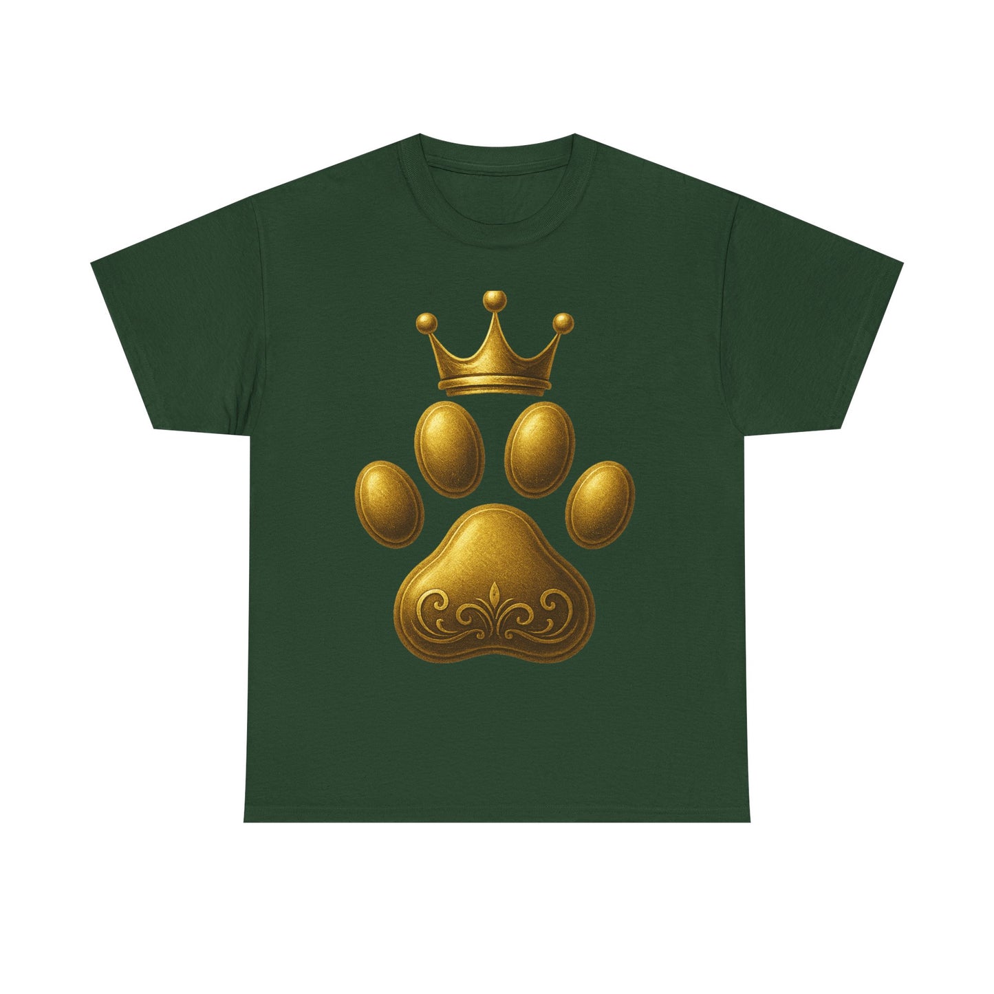 Golden Paw Print Unisex Heavy Cotton Tee | Pet Lover Shirt, Animal King Crown Tee, Gift for Dog Owners, Casual Daily Wear, Funny Pet Shirt