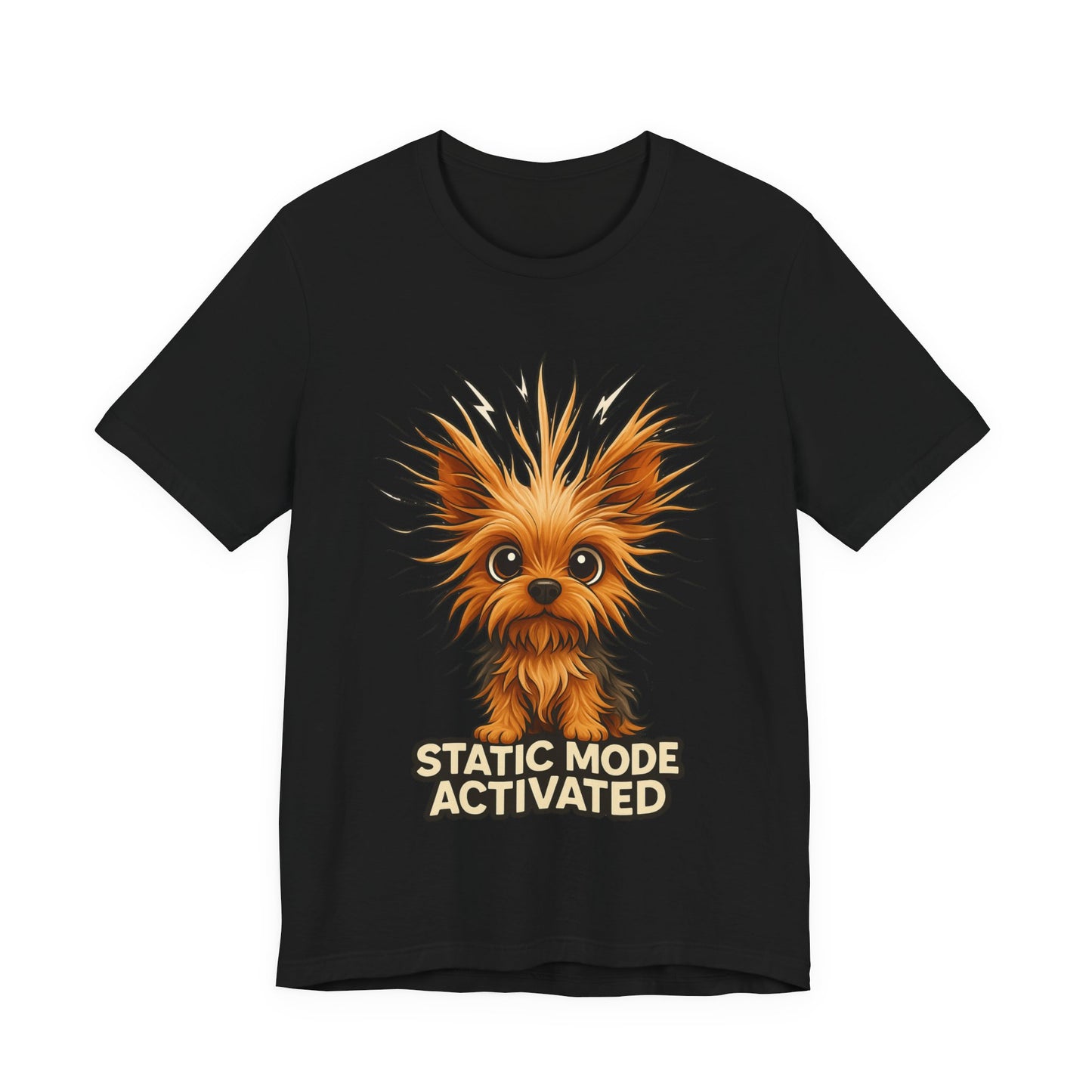 Static Mode Activated Tee — Funny Static Hair Dog Graphic T-Shirt