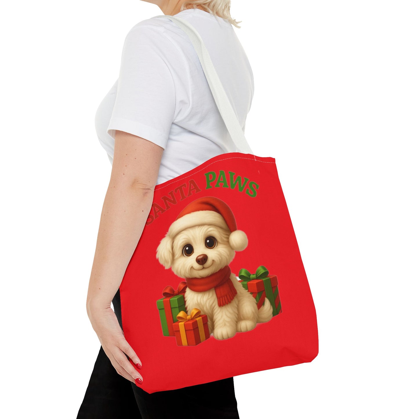 Adorable Santa Paws Tote Bag | Cute Christmas Pet Gift, Holiday Shopping, Pet Lover Accessory, Festive Handbag, Paw Print Tote