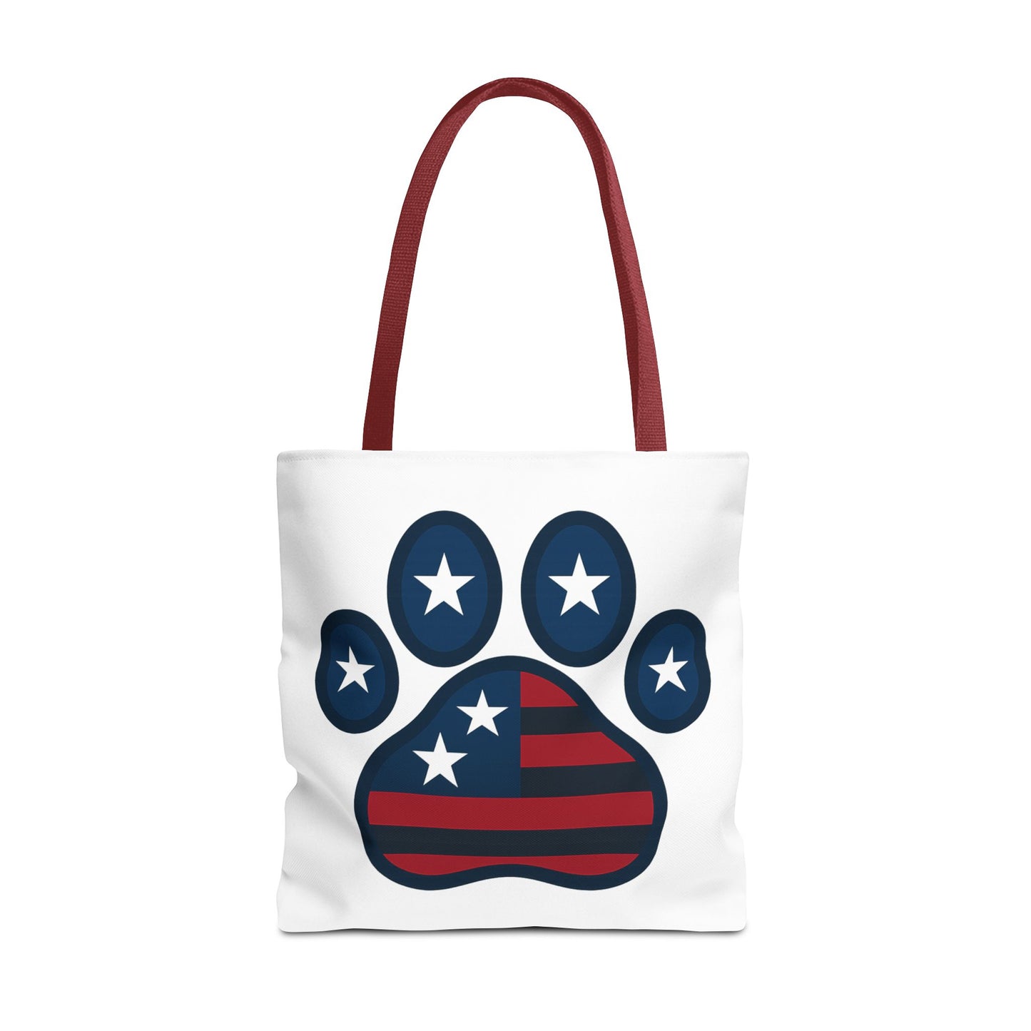 Patriotic Dog Paw Tote Bag | USA Flag Inspired | Perfect for Pet Lovers, Independence Day, Gift for Dog Moms, Eco-Friendly, AOP