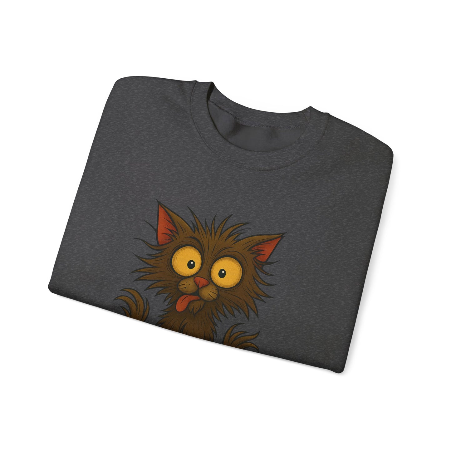 Sweatshirt — "Running on Vibes and Poor Decisions" Cute Crazy Cat Graphic Crewneck