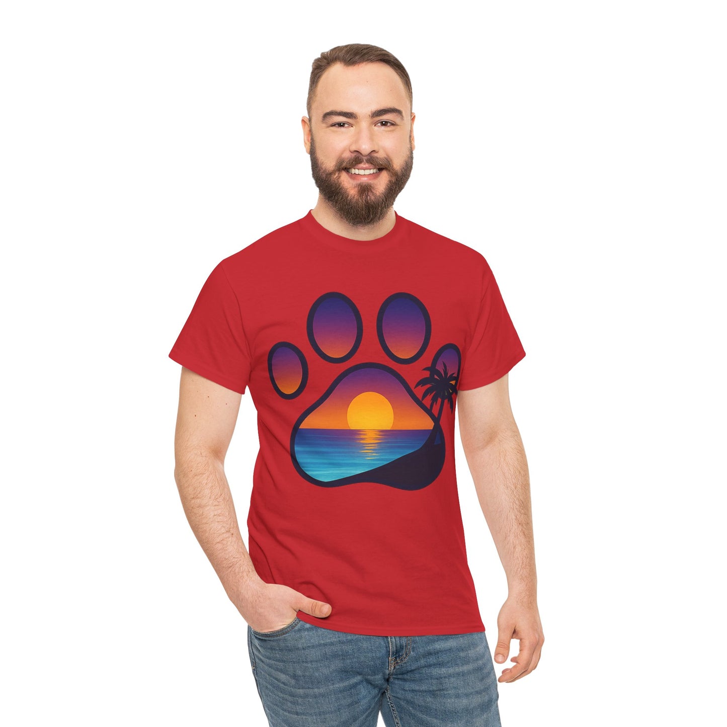 Sunset Beach Paw Print Tee | Pet Lovers Shirt, Gift for Dog Owners, Casual Wear, Summer Vibes, Animal Lover Apparel