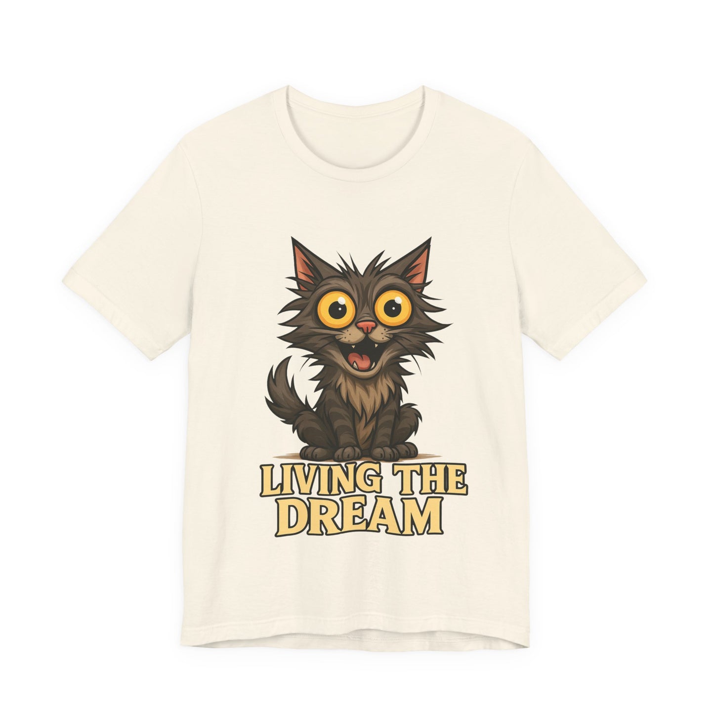 Living the Dream Cat T-Shirt — Cute Wide-Eyed Cat Graphic Tee