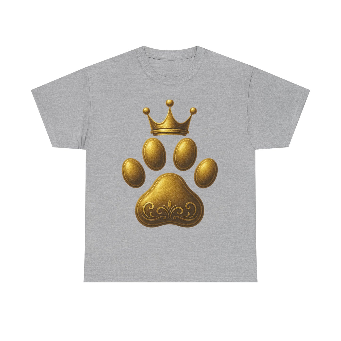 Golden Paw Print Unisex Heavy Cotton Tee | Pet Lover Shirt, Animal King Crown Tee, Gift for Dog Owners, Casual Daily Wear, Funny Pet Shirt