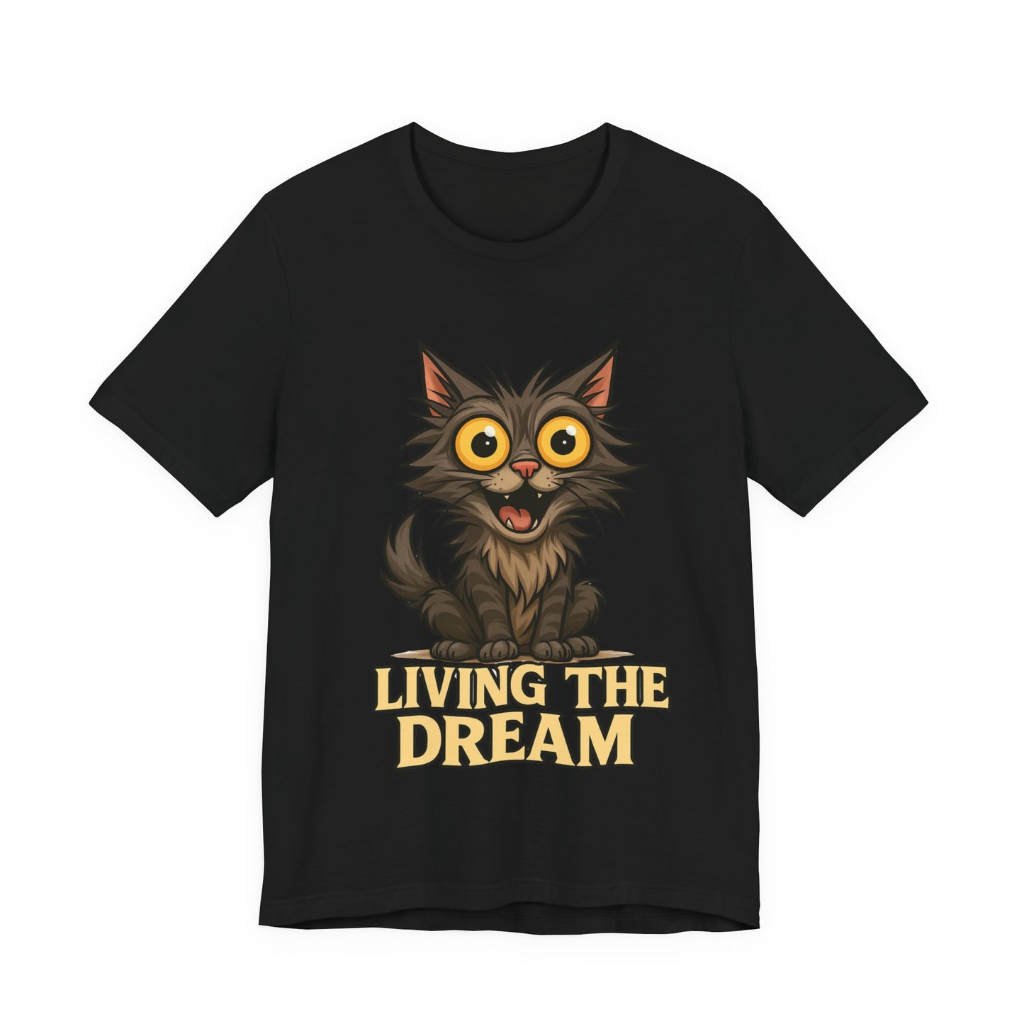 Living the Dream Cat T-Shirt — Cute Wide-Eyed Cat Graphic Tee