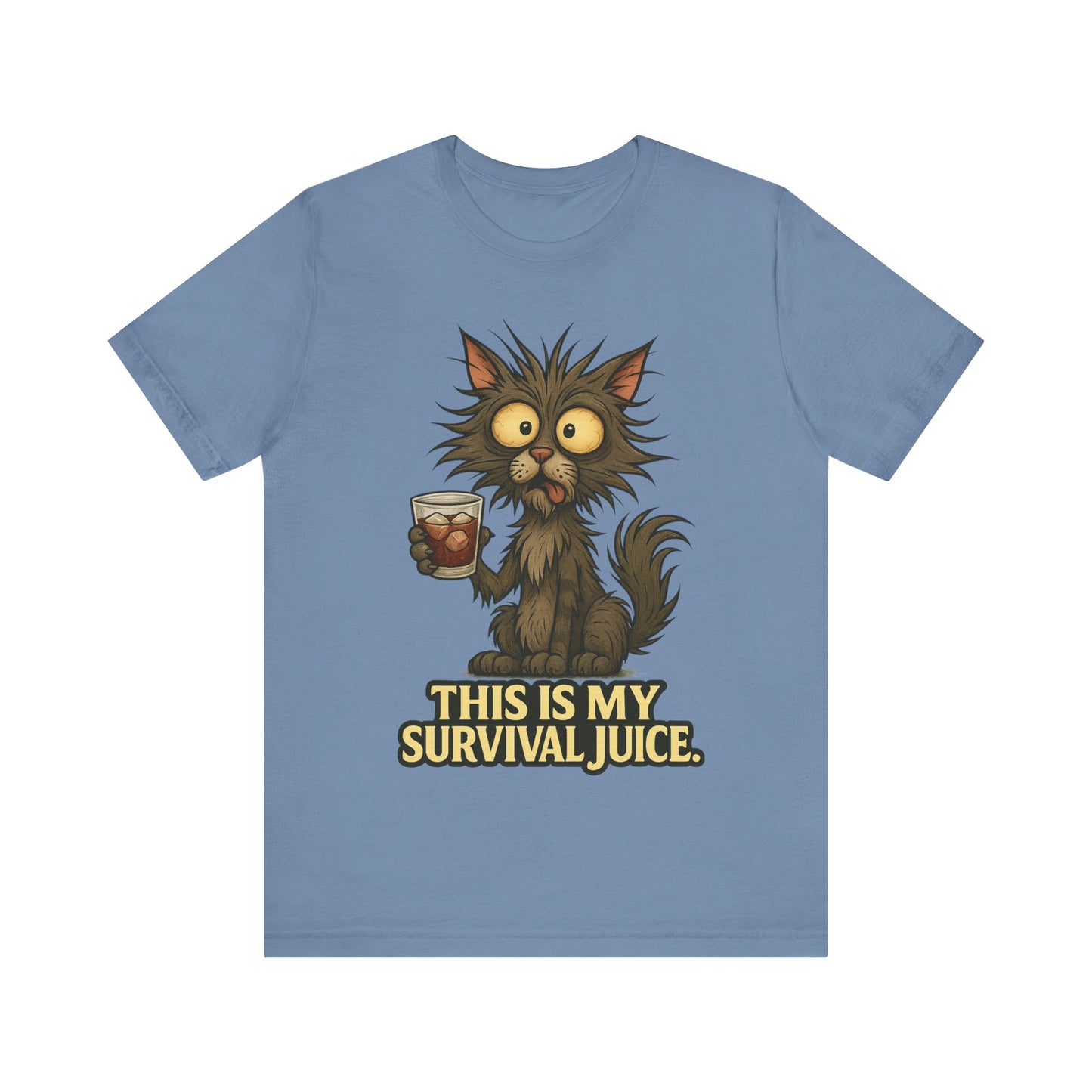 Coffee Cat T‑Shirt — "This Is My Survival Juice" Funny Cat Coffee Tee