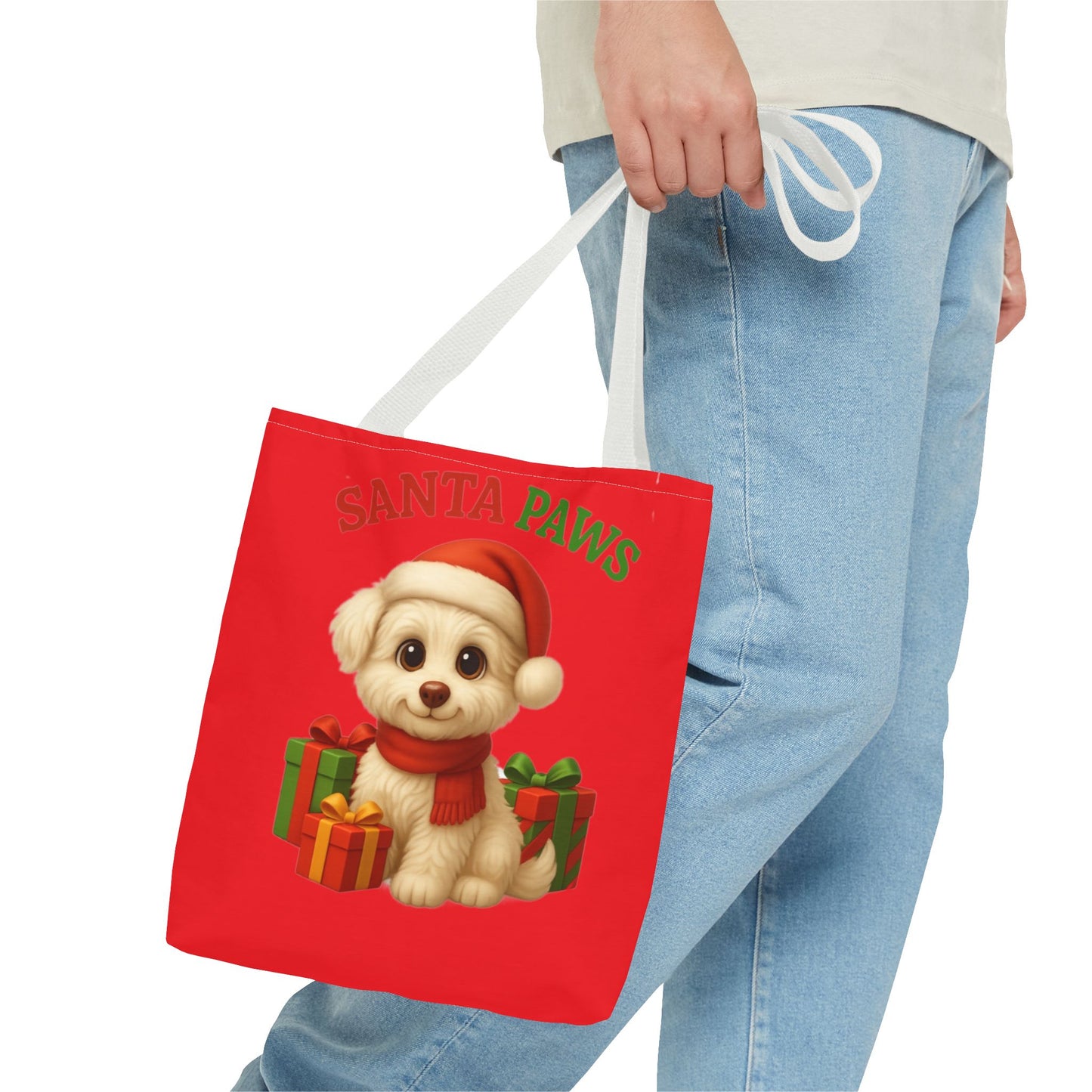 Adorable Santa Paws Tote Bag | Cute Christmas Pet Gift, Holiday Shopping, Pet Lover Accessory, Festive Handbag, Paw Print Tote