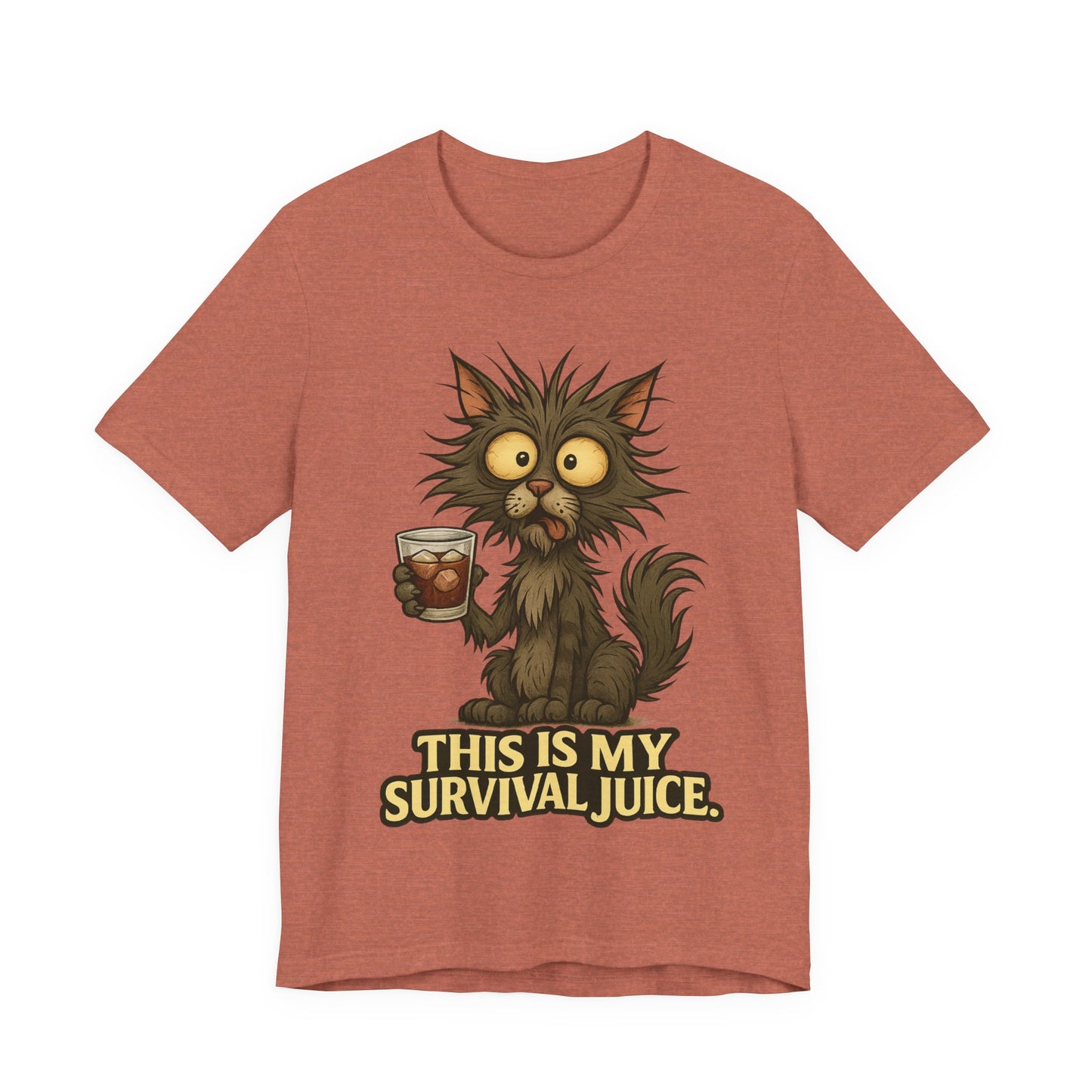 Coffee Cat T‑Shirt — "This Is My Survival Juice" Funny Cat Coffee Tee