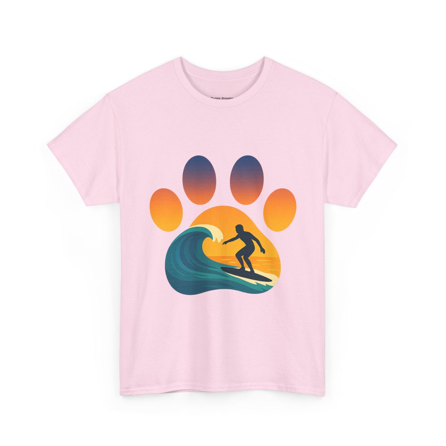 Surfing Sunset Paw Print Unisex Heavy Cotton Tee