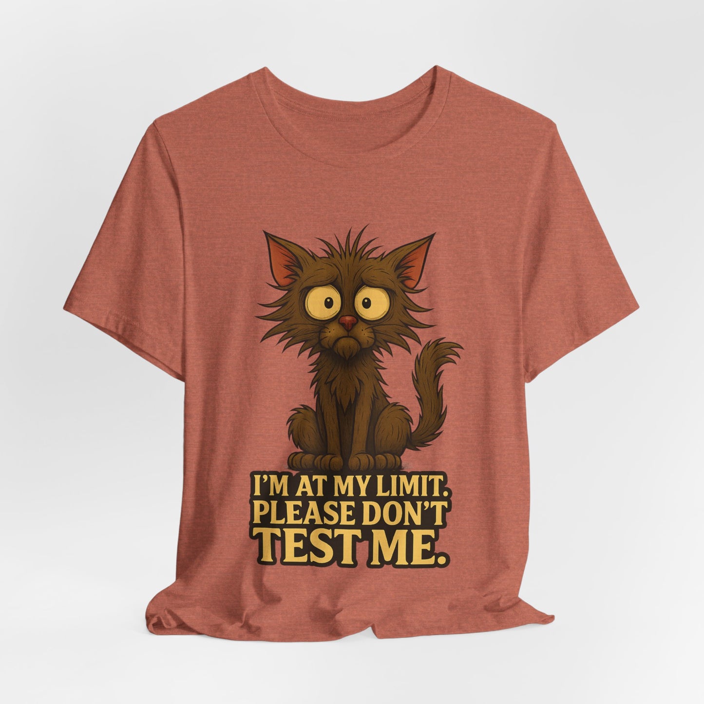 Funny Cat T-Shirt — "I'm At My Limit, Please Don't Test Me" Cute Stressed Kitty Graphic Tee