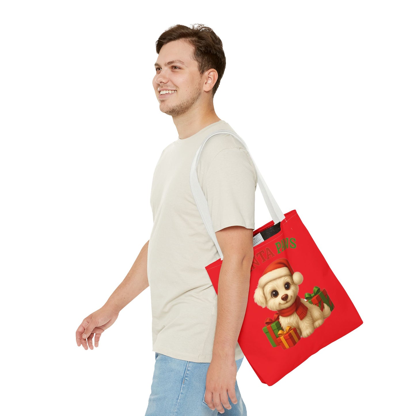 Adorable Santa Paws Tote Bag | Cute Christmas Pet Gift, Holiday Shopping, Pet Lover Accessory, Festive Handbag, Paw Print Tote