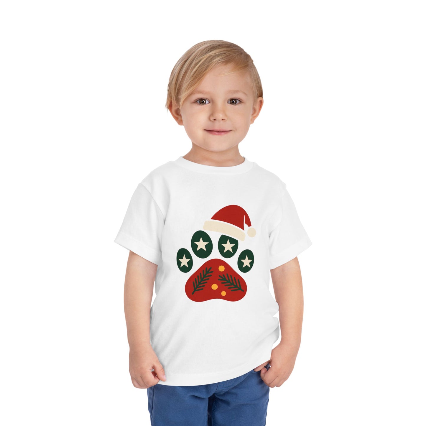 Festive Toddler Tee with Christmas Paw Print Design, Holiday Outfit, Kids Christmas Shirt, Cute Gift for Toddlers, Infant Apparel