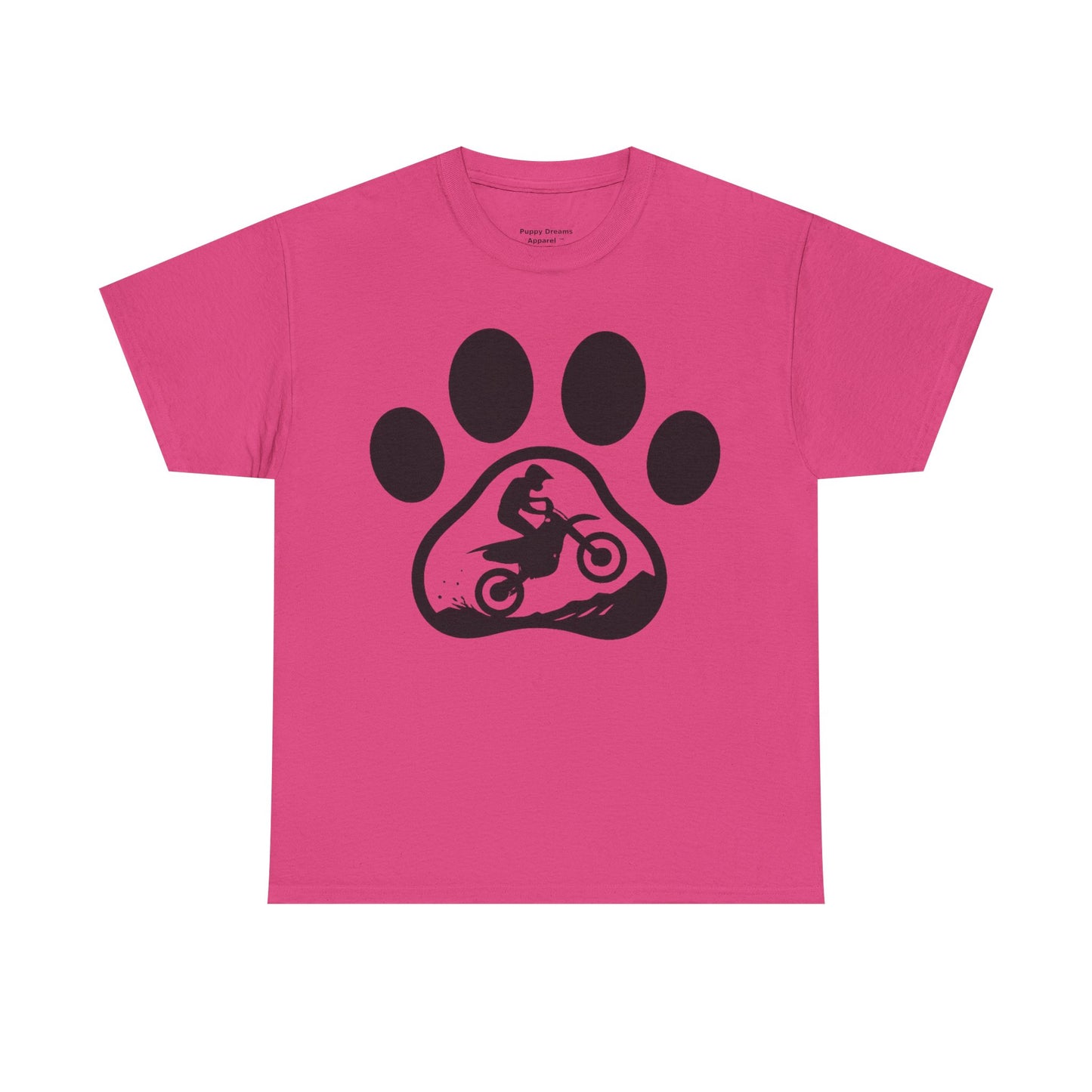 Motorcycle Paw Print Tee for Animal Lovers, Unisex Heavy Cotton Tee, Gift for Bikers, Dog Dad Shirt, Casual Wear, Paw Print Design
