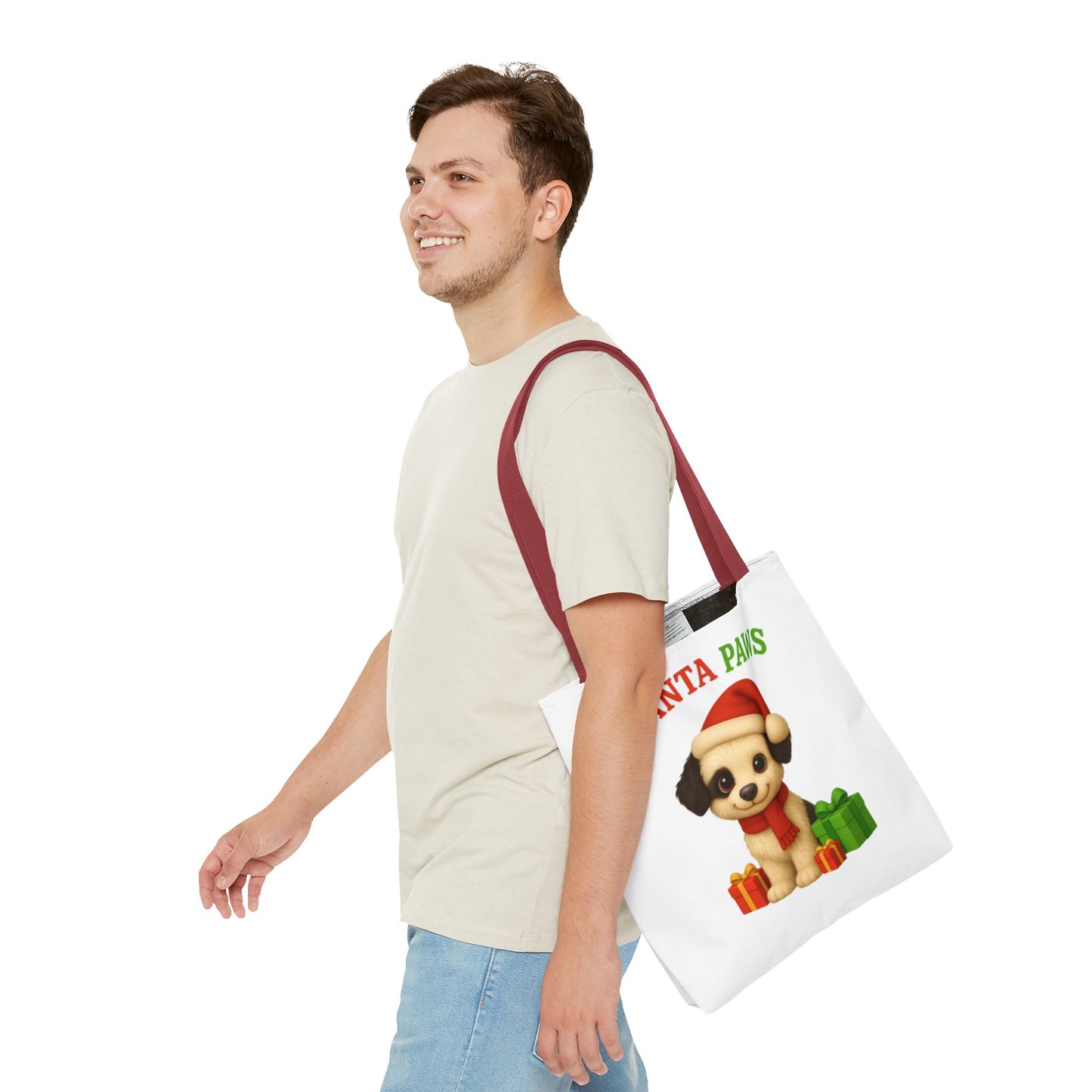 Christmas Dog Tote Bag, Pet Lover Gift, Santa Paws Eco-friendly Bag, Holiday Shopping Tote, Cute Puppy Design, Dog Owner Accessory