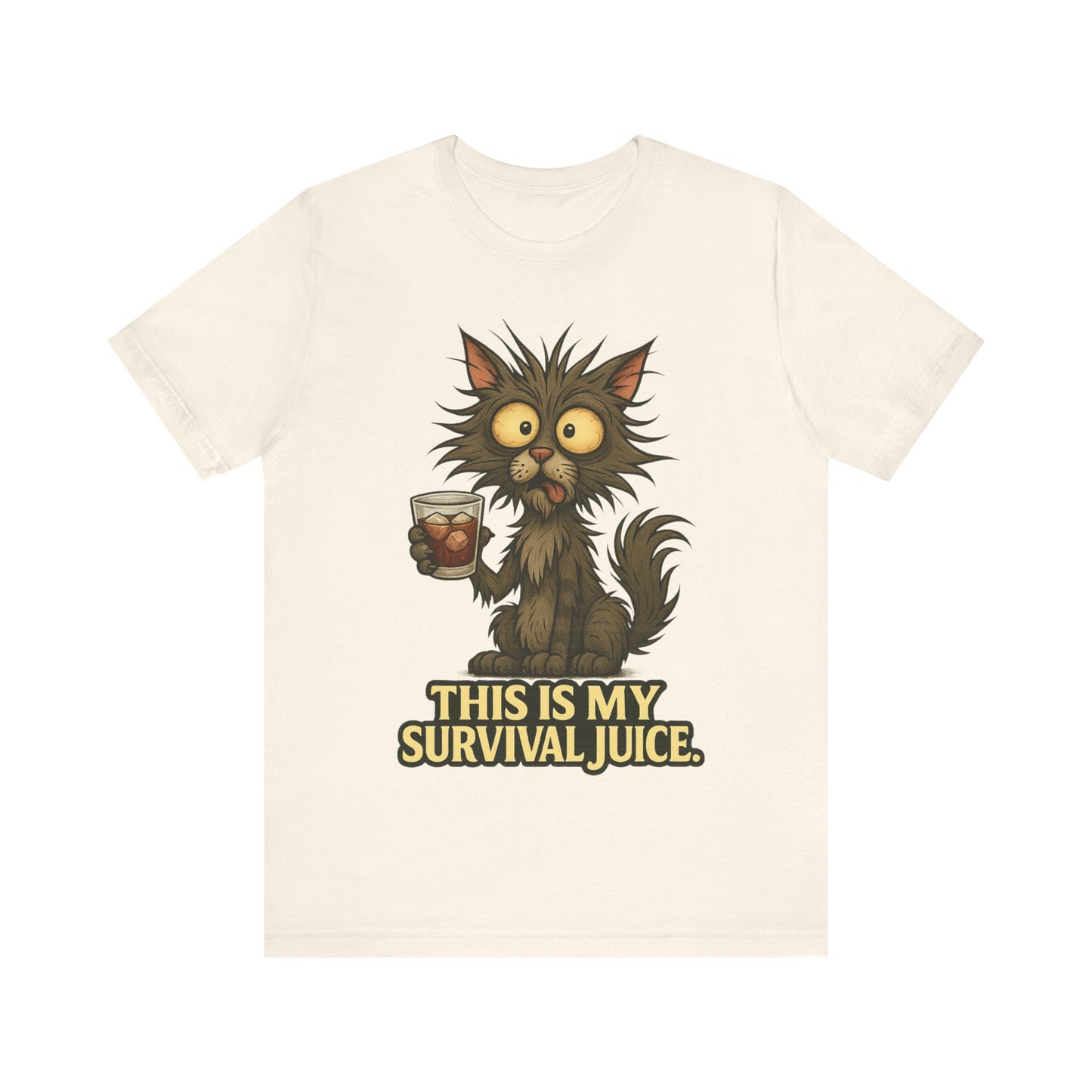 Coffee Cat T‑Shirt — "This Is My Survival Juice" Funny Cat Coffee Tee