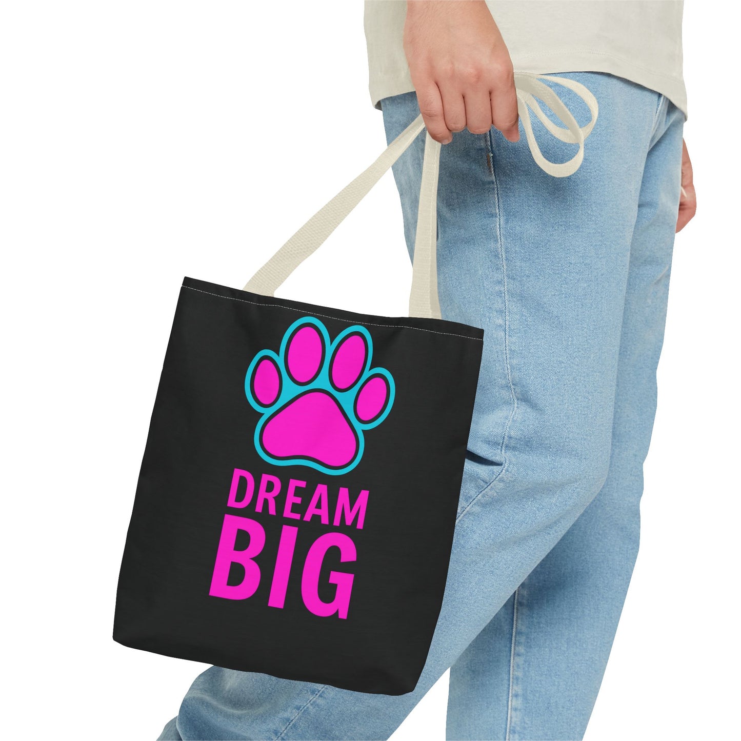 Dream Big Paw Print Tote Bag, Cute Dog Lover Gift, Pet Mom Accessory, Reusable Shopping Bag, Inspirational Dog Tote