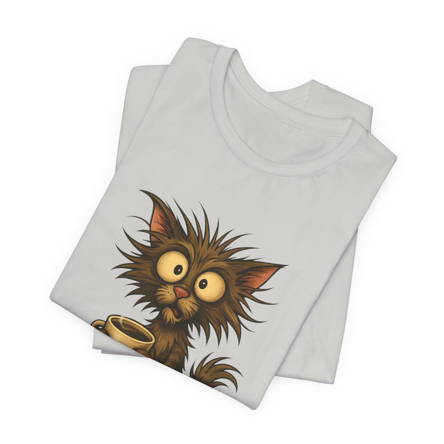 Caffeine Cat Tee — "I Function Solely by Caffeine" Coffee Lover Shirt